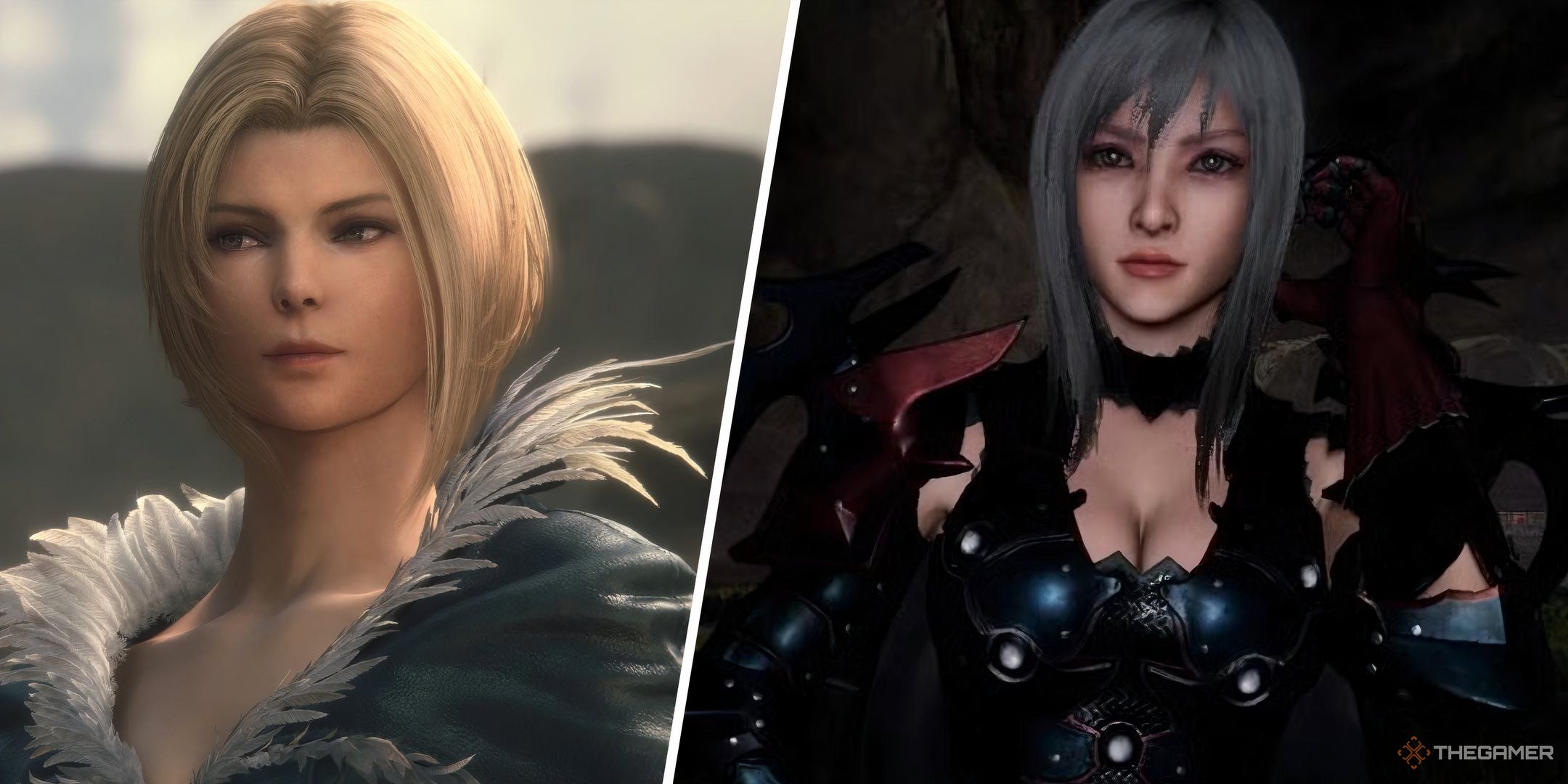 Benedikta and Aranea side by side in a collage from Final Fantasy 16 and Final Fantasy 15 respectively. 