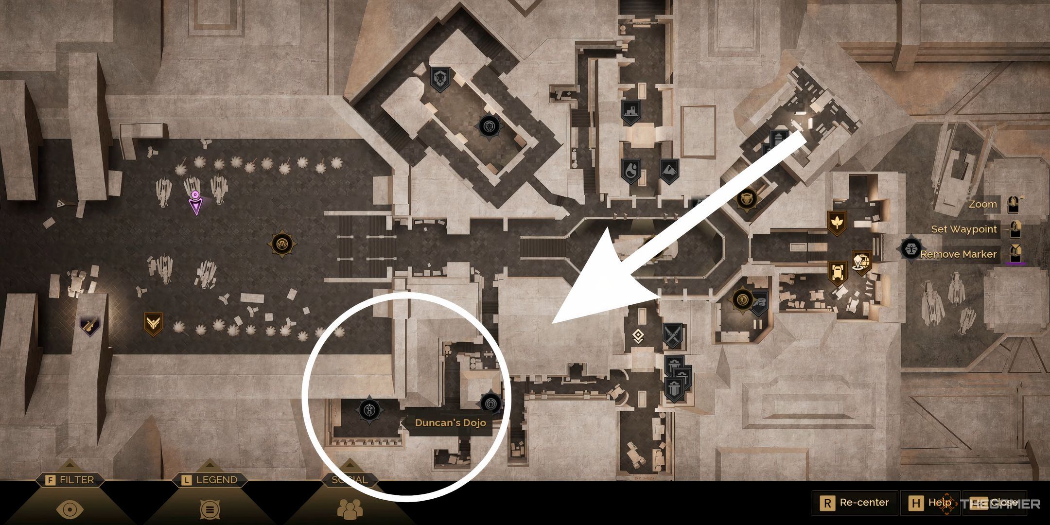 The map location of Duncan's Dojo in Arrakeen in Dune: Awakening. 