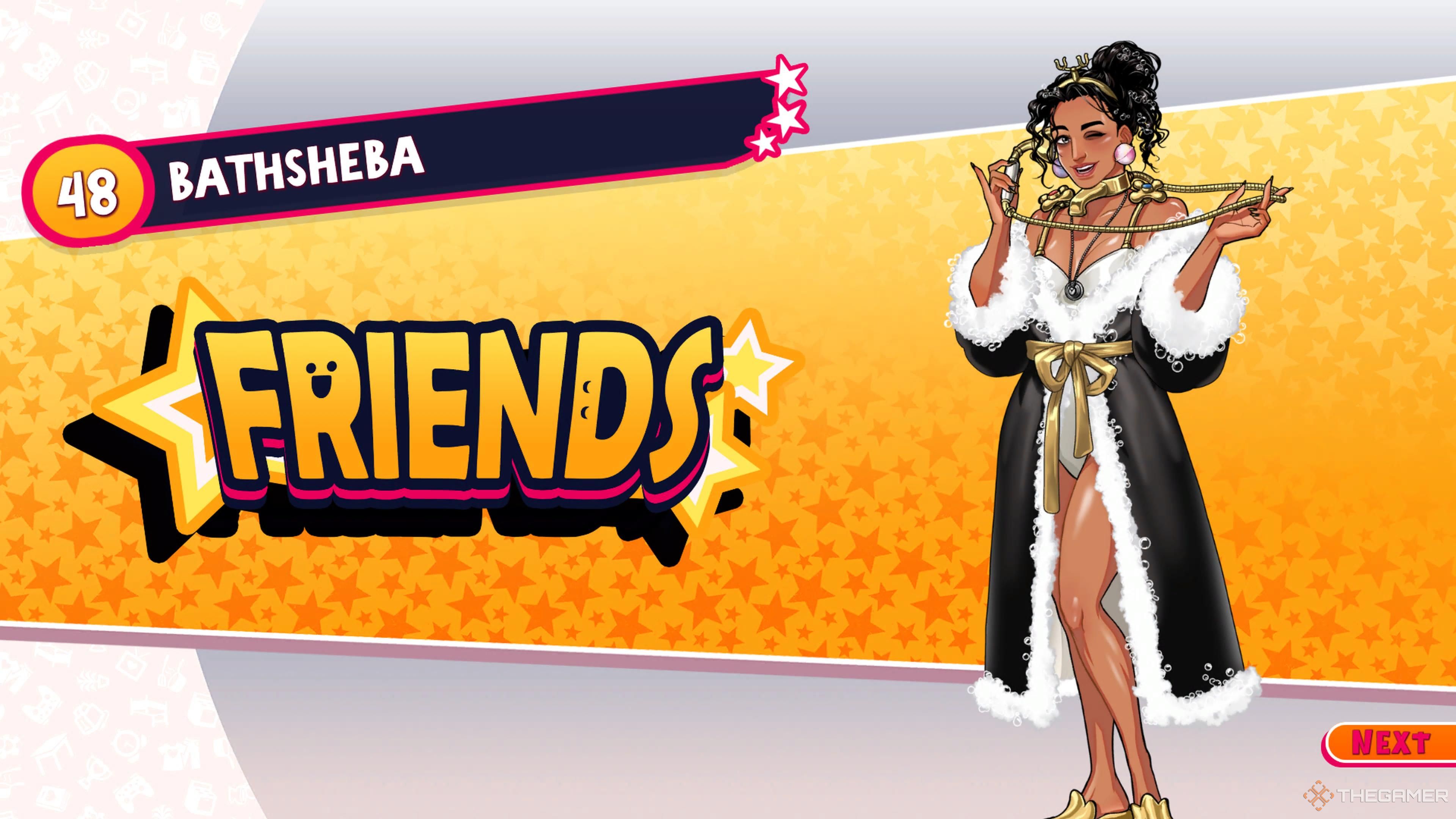 The friendship ending screen of Bathsheba in Date Everything.