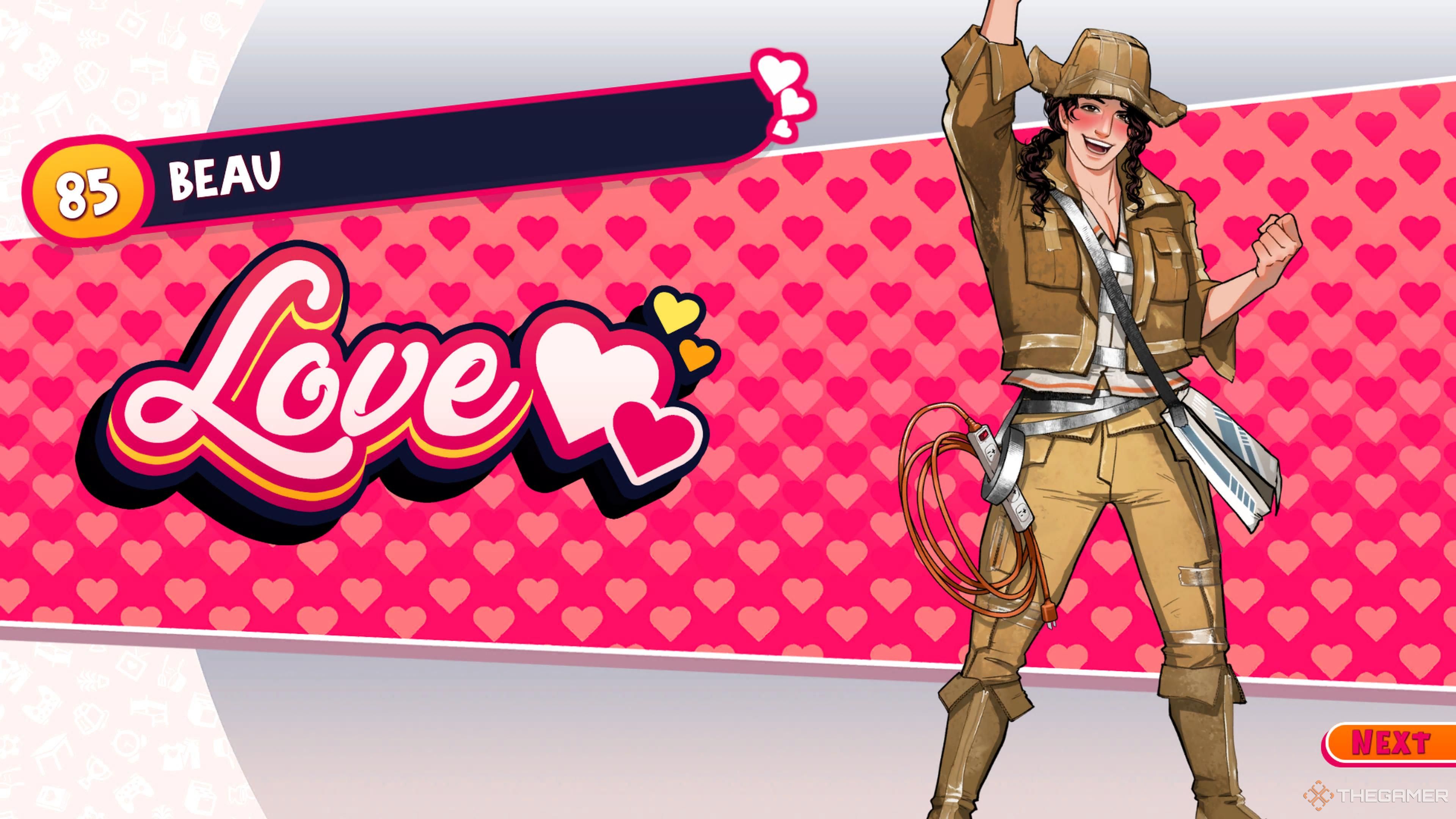The Love Ending screen for Beau in Date Everything.