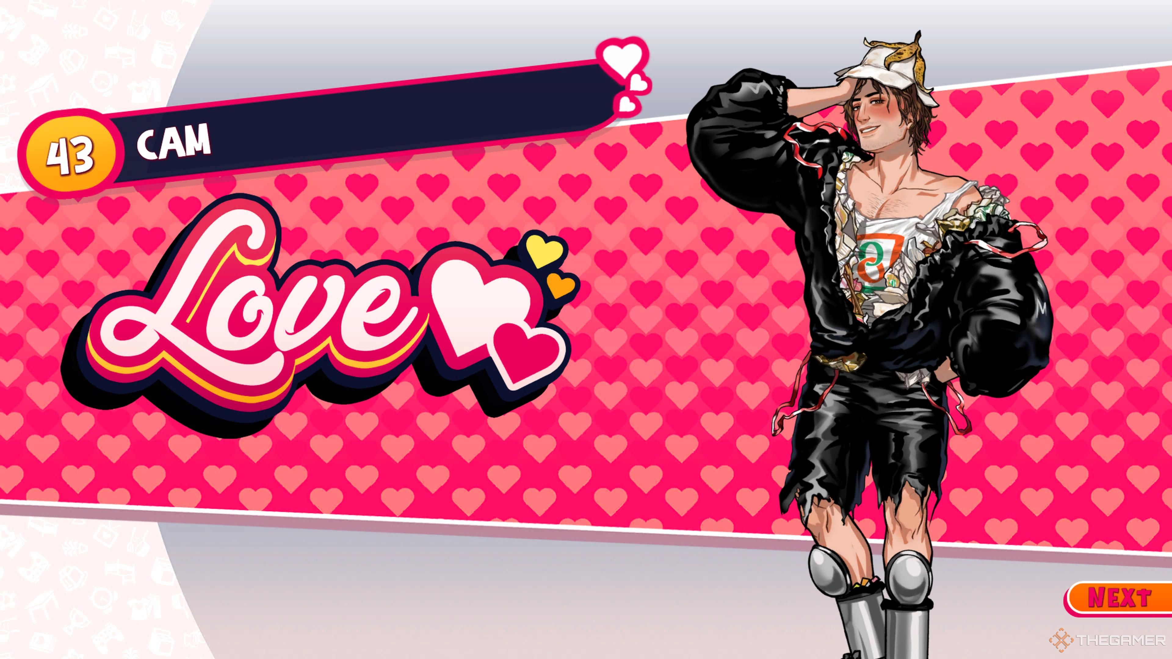 The love ending screen for Cam in Date Everything.