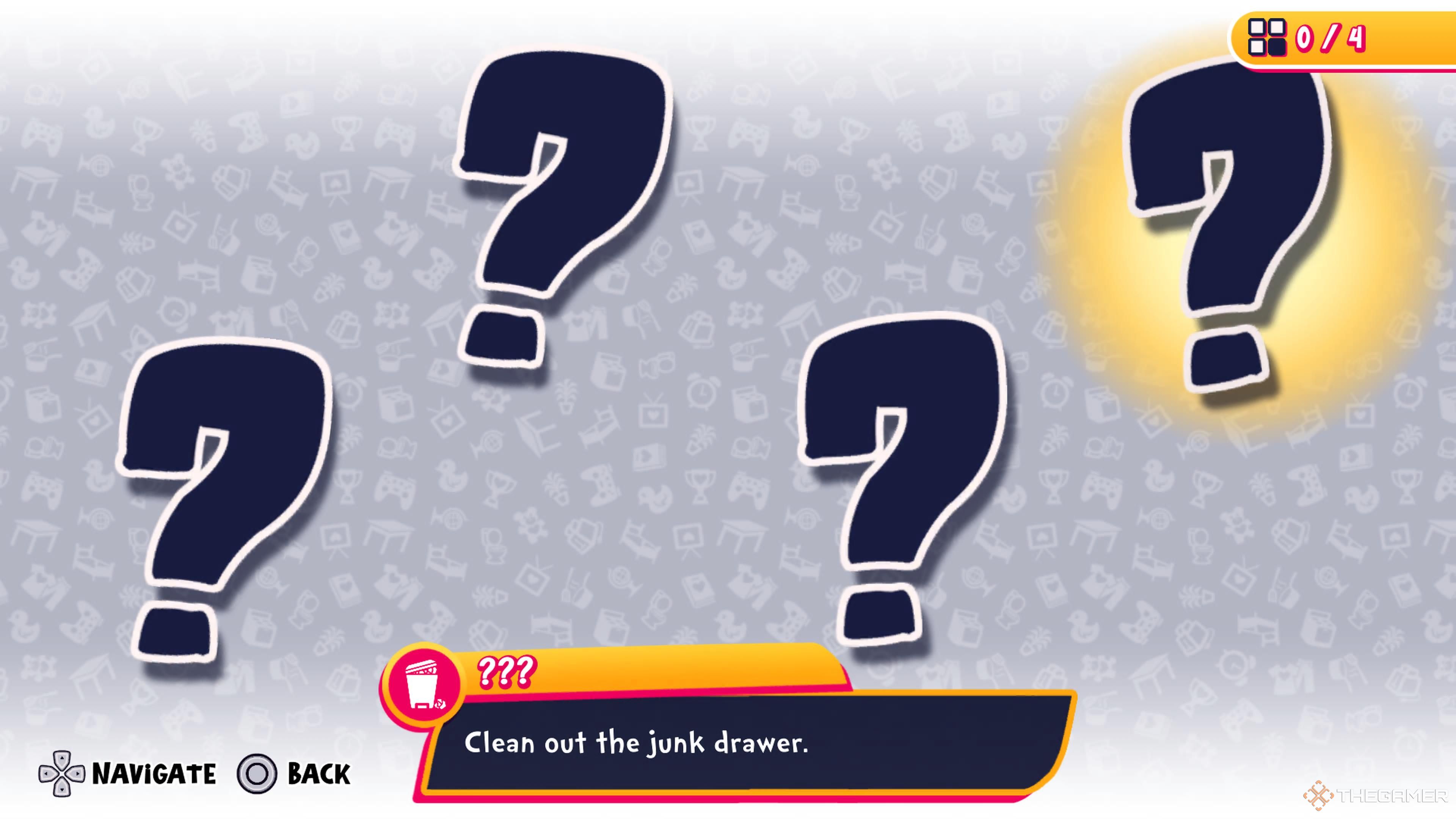 The Collectable menu of Cam in Date Everything, showing four question marks.
