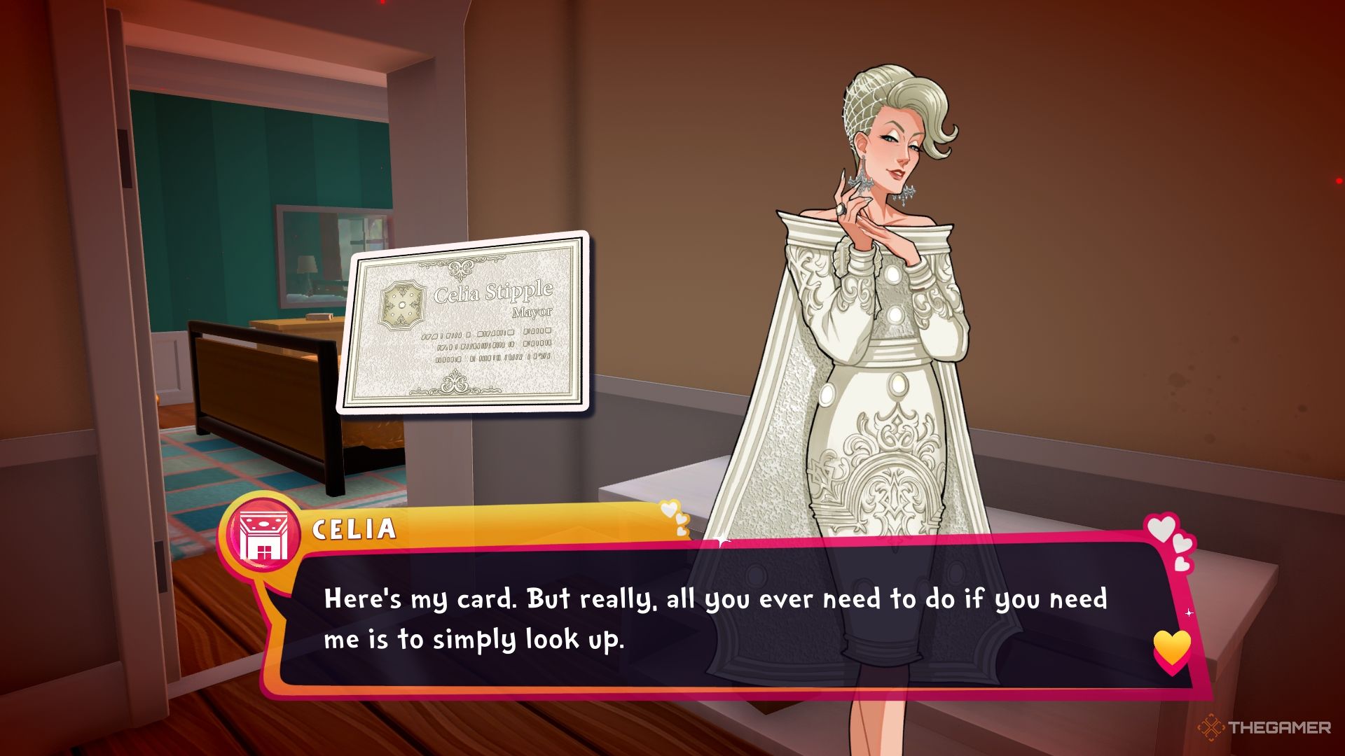 Celia giving you her business card.