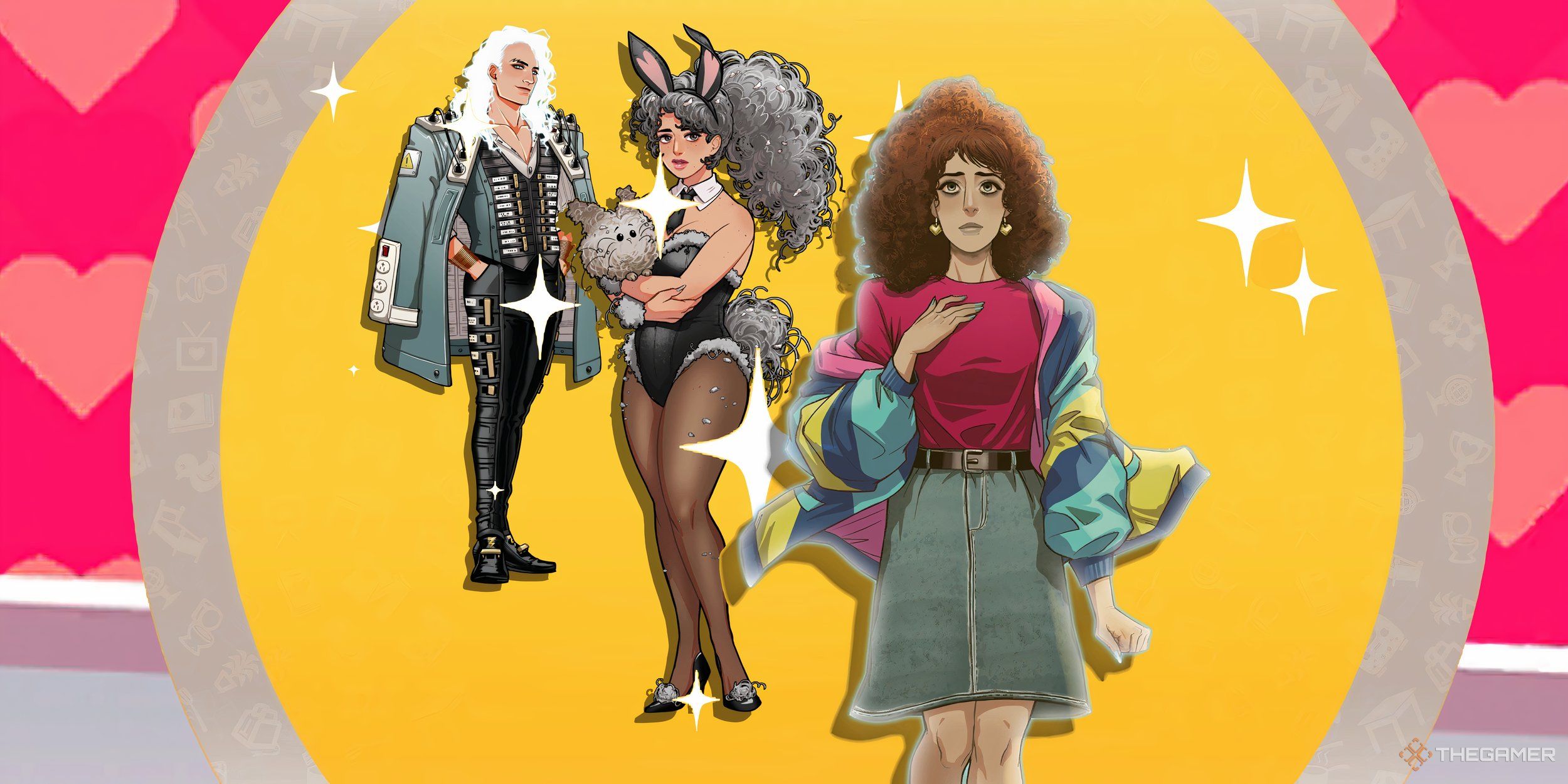 Date Everything Collage of Volt, Dolly, and Zoey with hearts in the background.