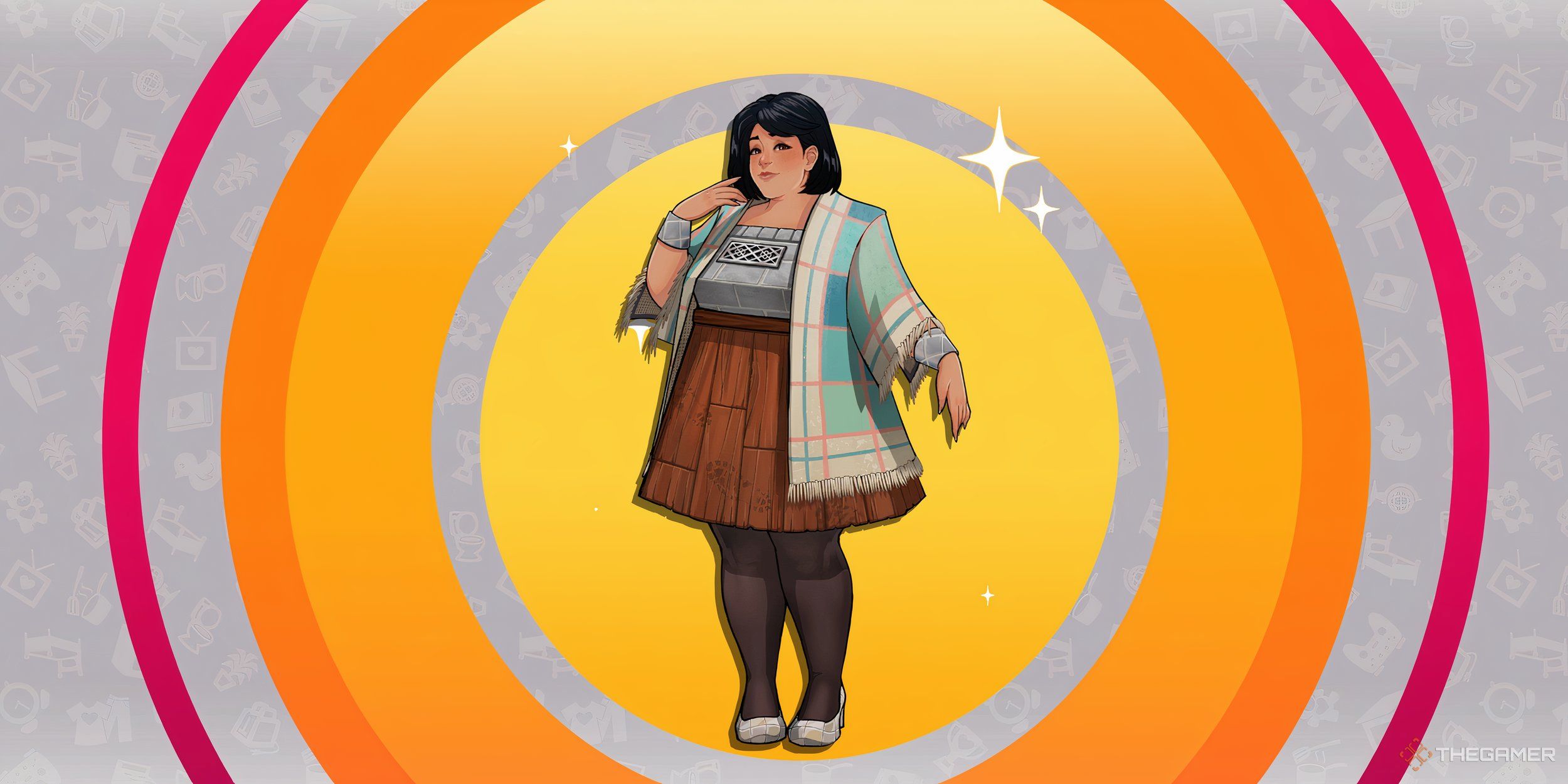 Florence on an orange and silver circle background.