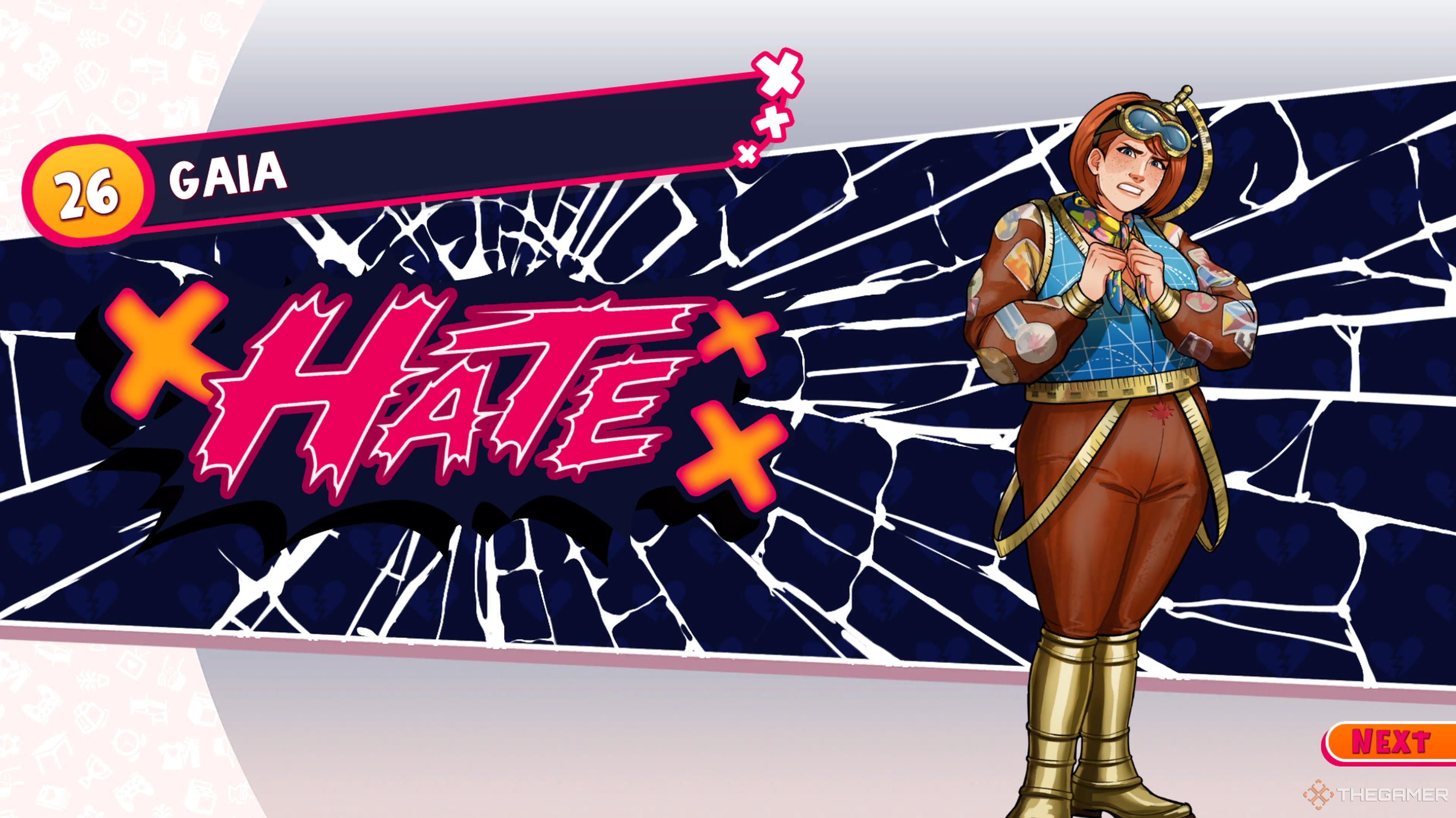 The hate ending screen for Gaia in Date Everything.