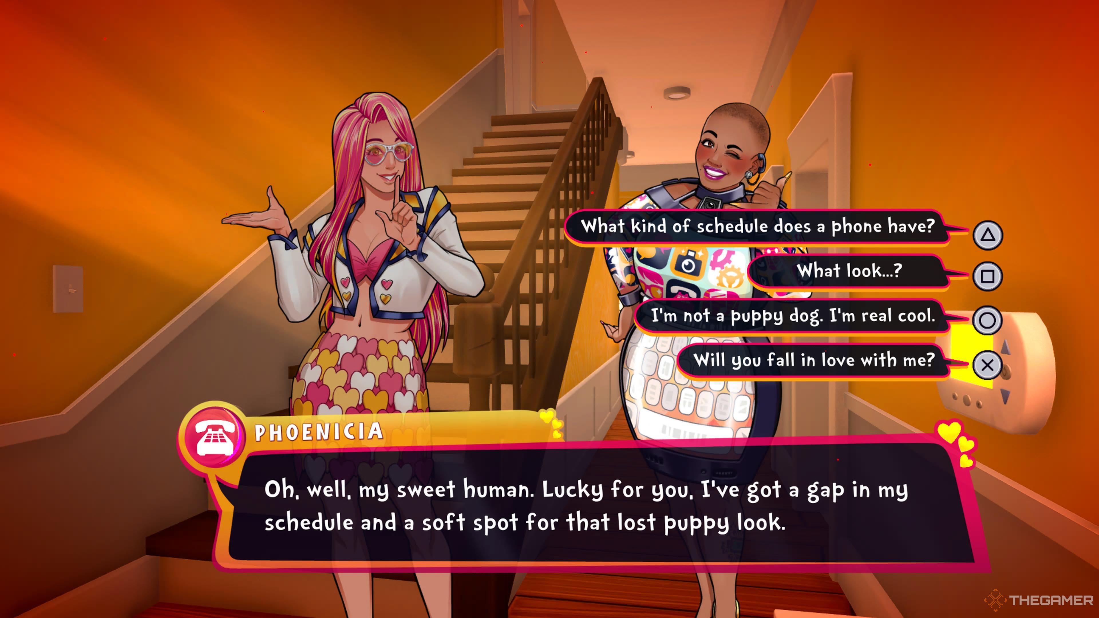 Skylar introducing Phoenicia to you during the tutorial of Date Everything.