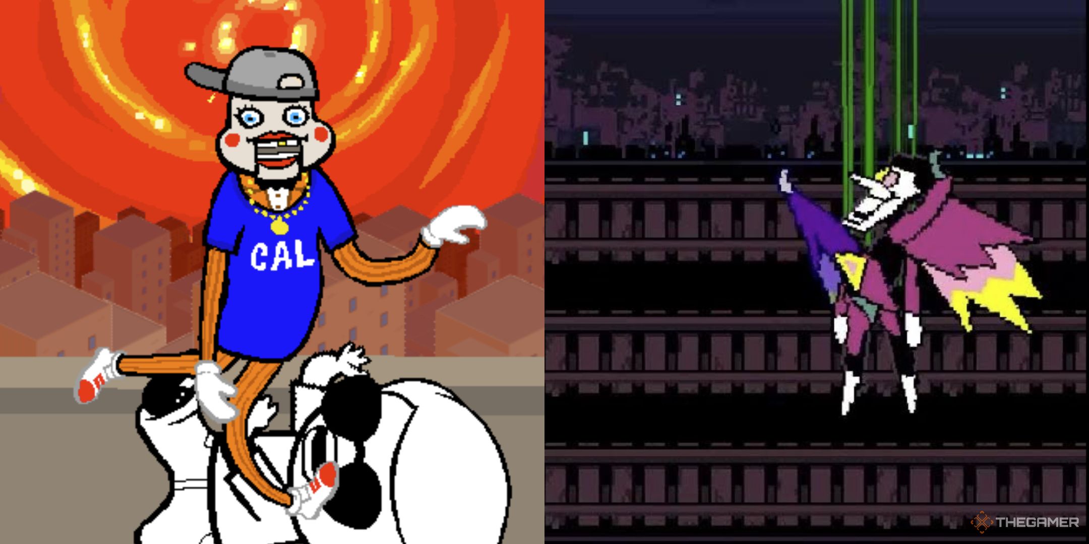 Dave Strider Beatdown and Spamton Neo fight side by side in a split image.