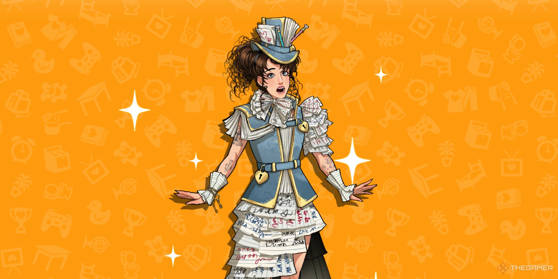 Diana posing on an orange background in Date Everything!