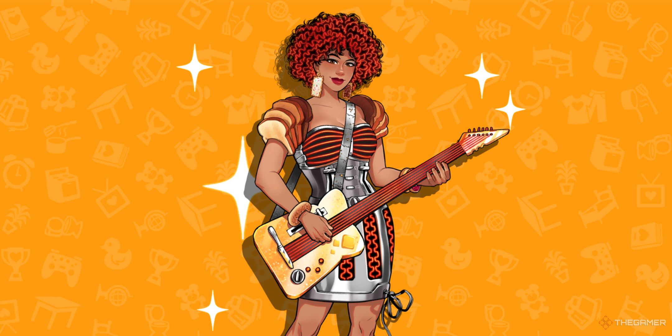 Miranda posing on an orange background in Date Everything!