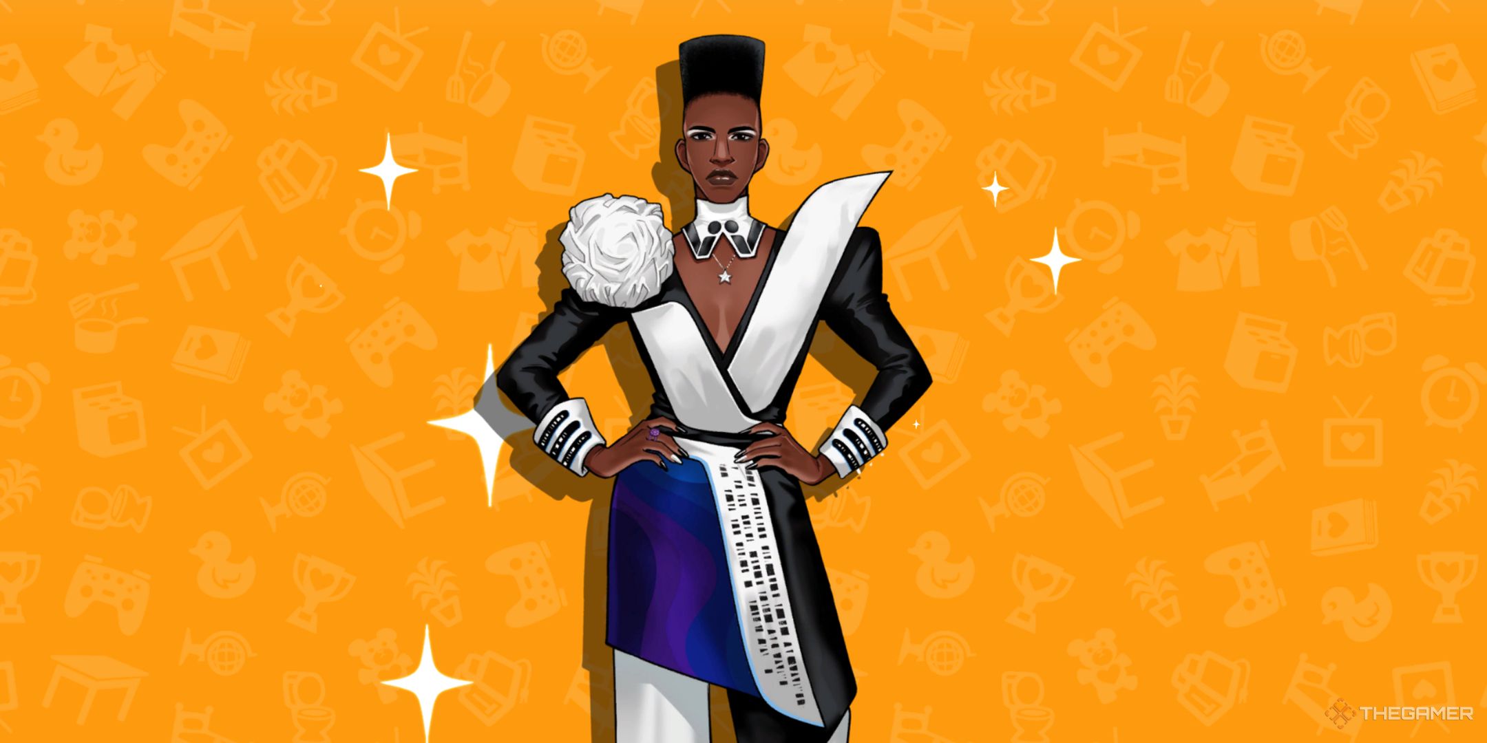 Willi posing on an orange background in Date Everything!