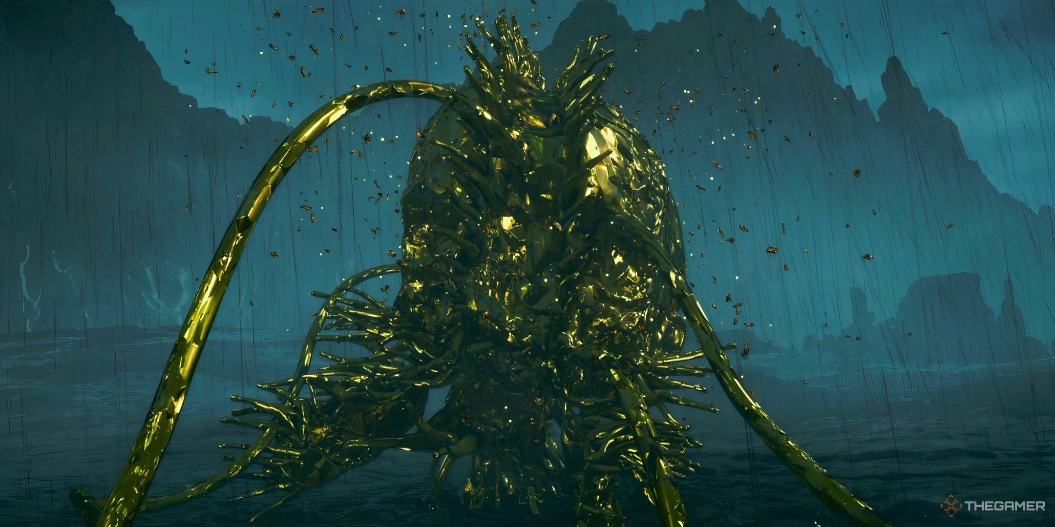 Death Stranding 2 boss dying and spawning a ton of Chiral Chrystals.