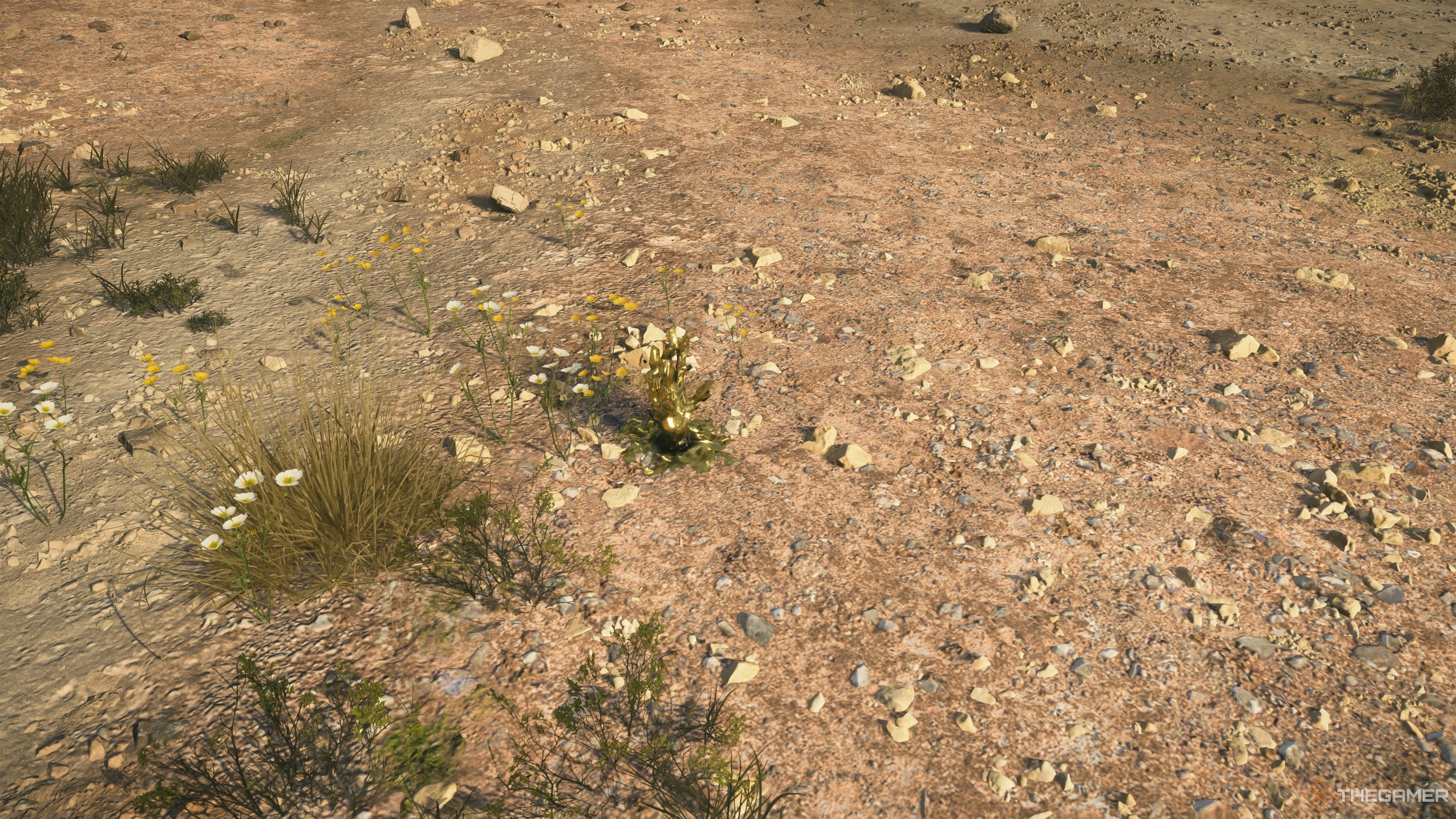 Death Stranding 2 closeup of chiral crystal on the ground.
