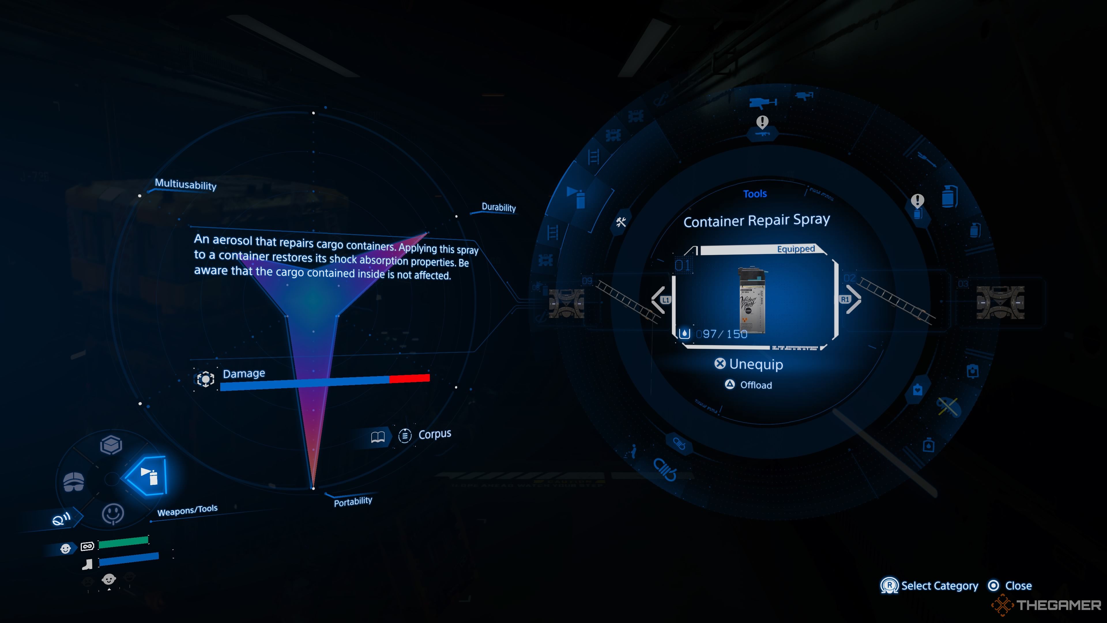 Death Stranding 2 content repair spray and description.
