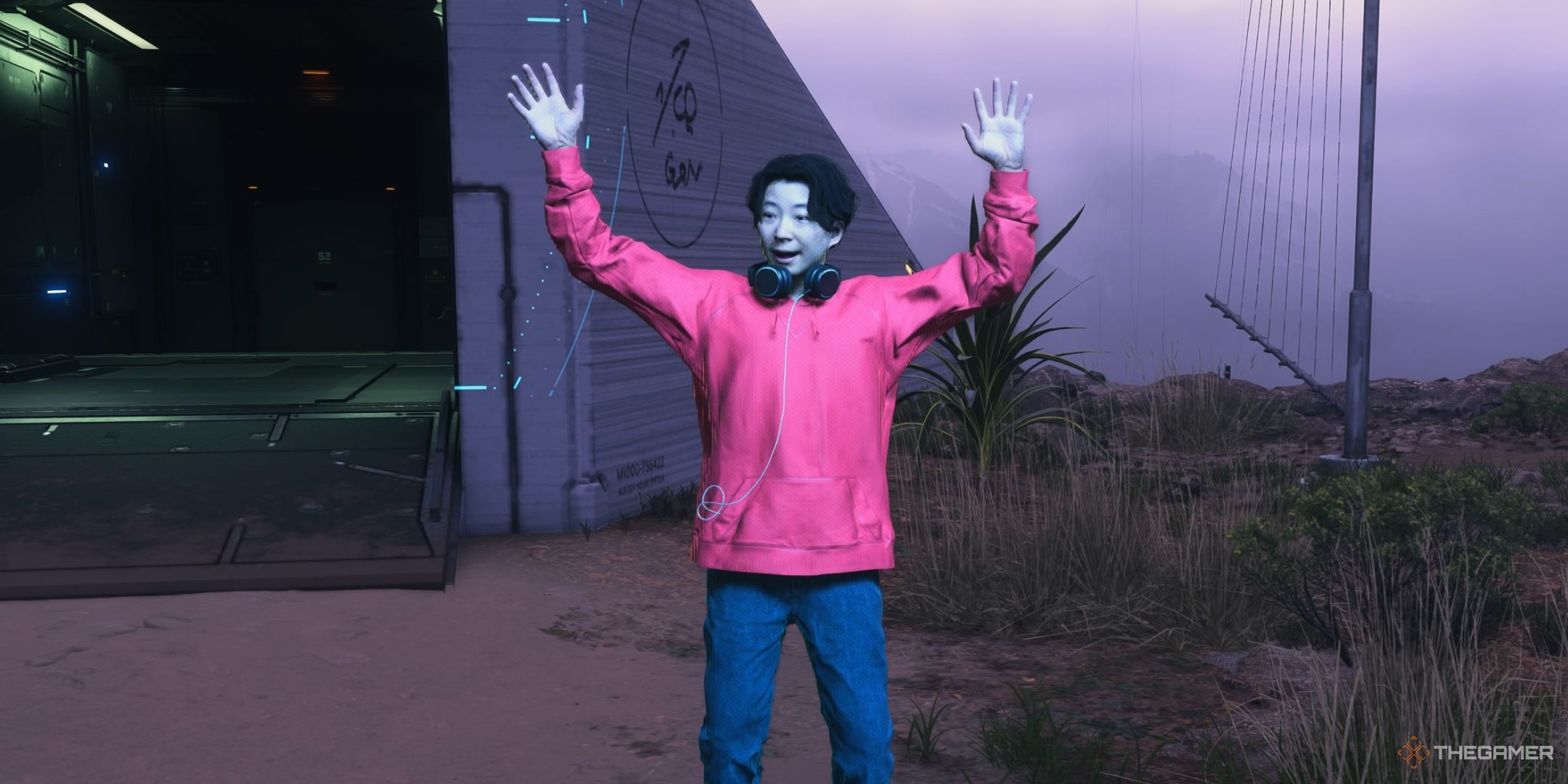 Death Stranding 2 On The Beach closeup of the musician waving.