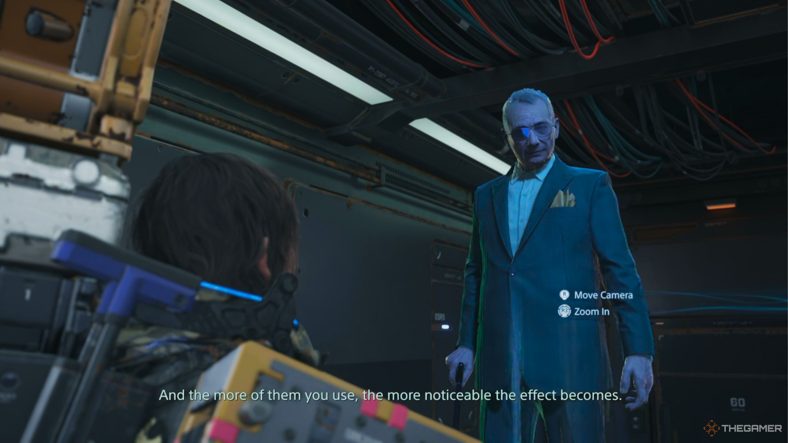 Death Stranding 2 On The Beach Sam talking to Old Oz in The Government's Base.
