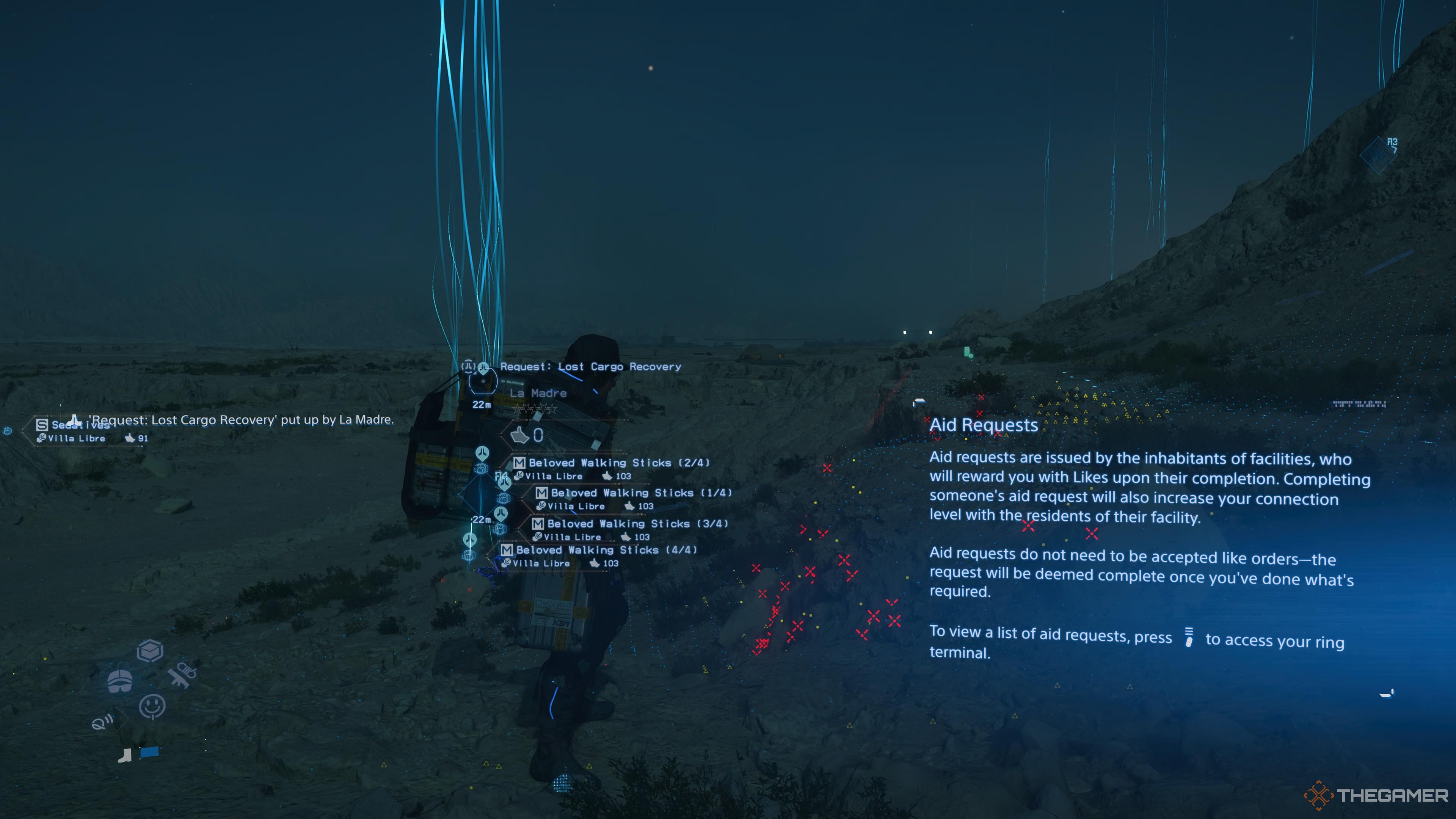 The walking sticks on the banks of an empty river in death stranding 2.
