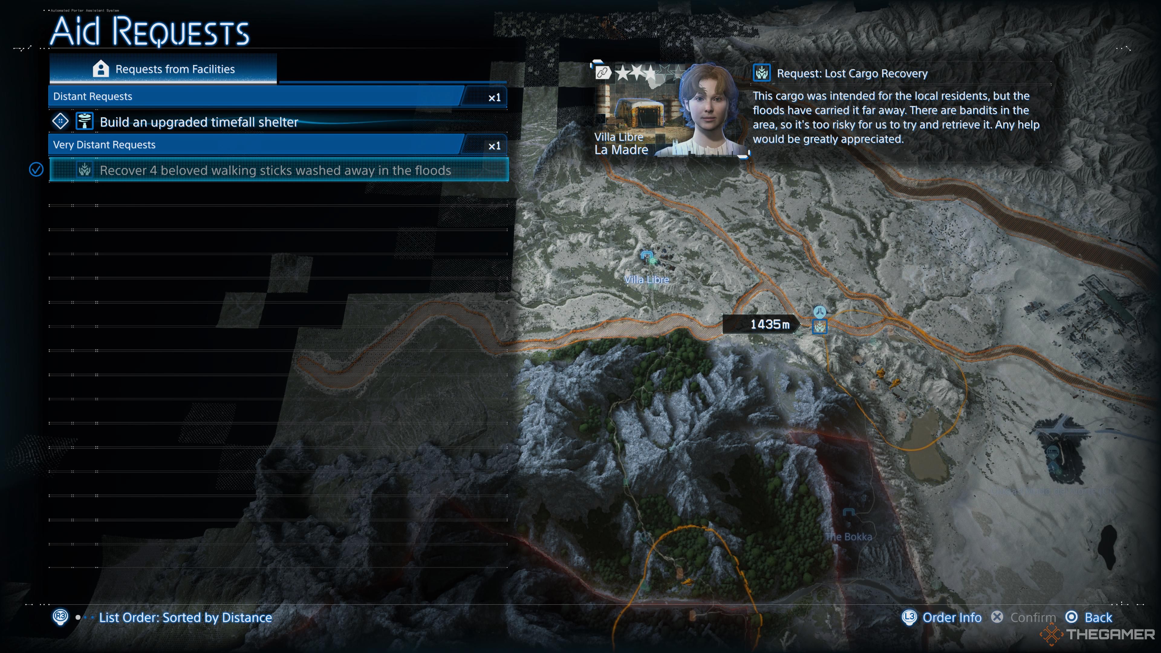 The lost cargo recovery aid request on the map in death stranding 2 on the beach.