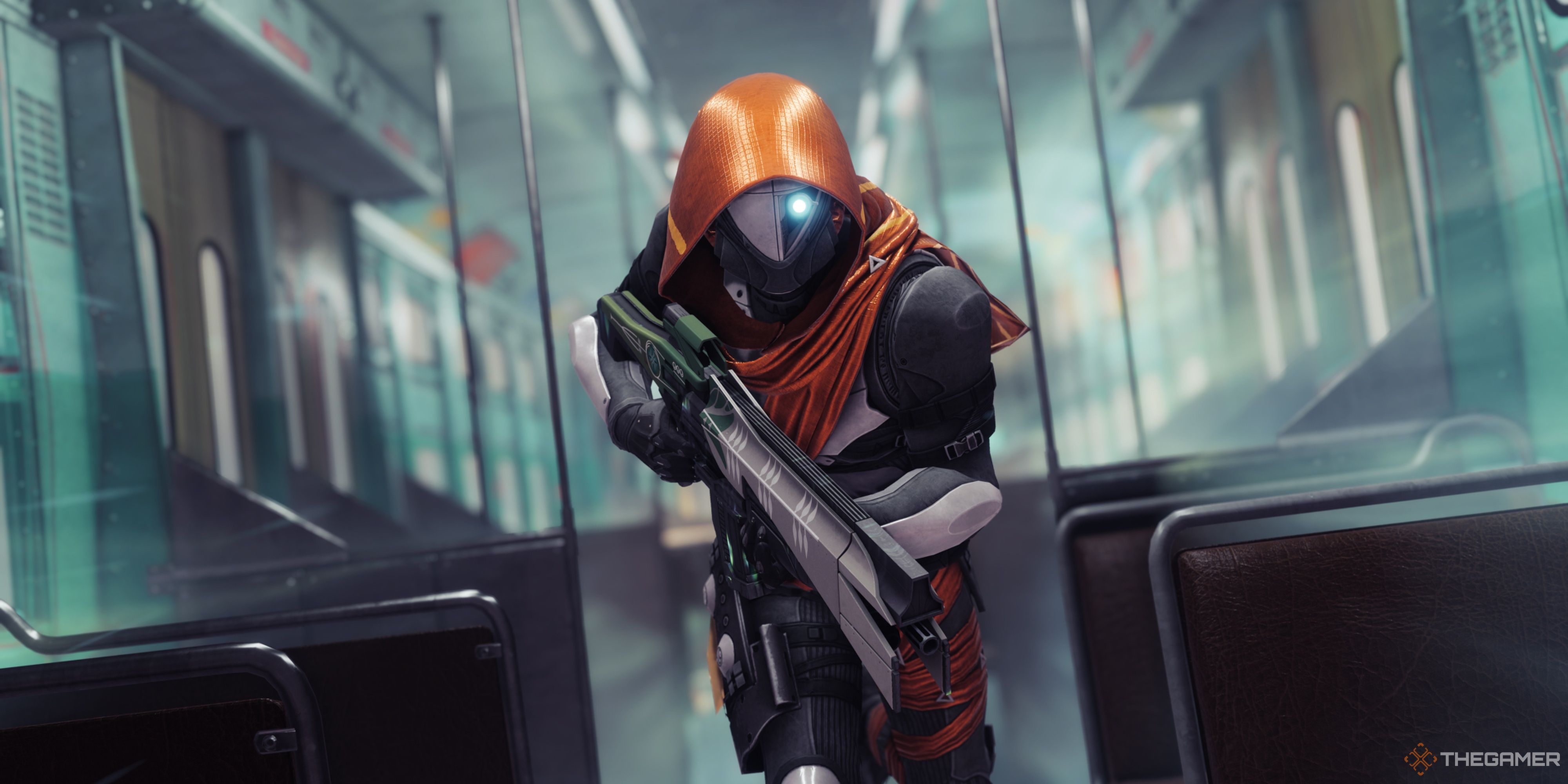 Destiny 2 Guardian Running Through Golden Age Train