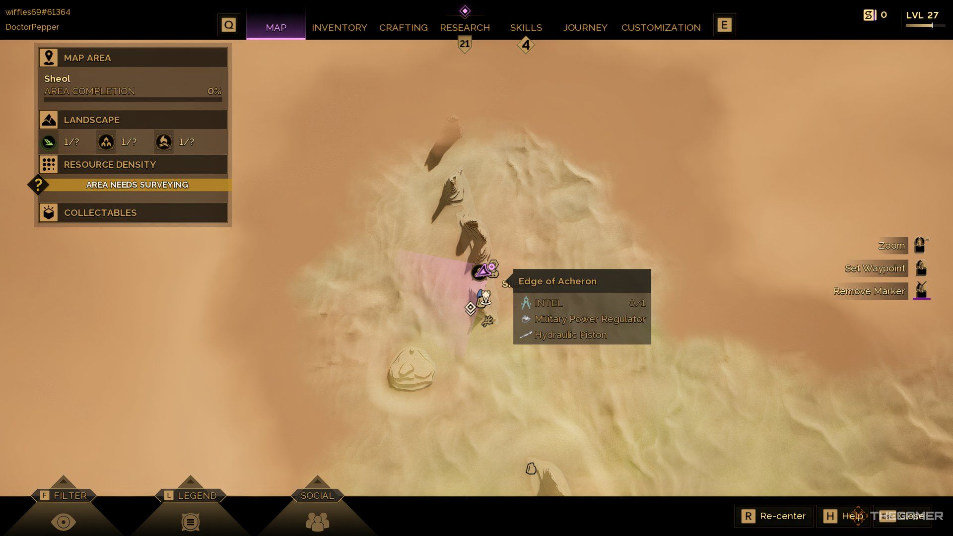In the map of Dune: Awakening with the positon of the Hydraulic Pistons selected. There is a lable showing what resources are in the area.