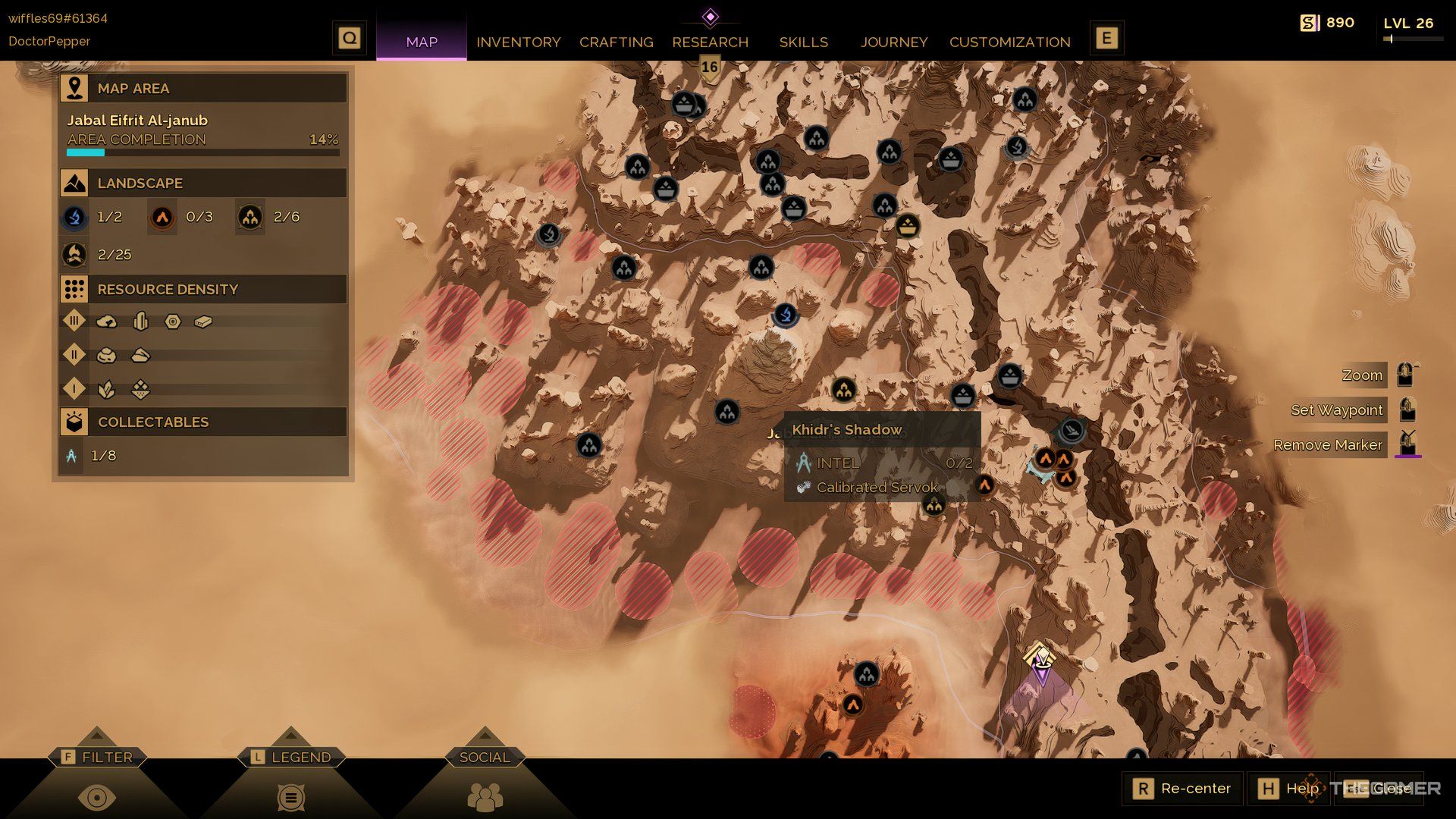 All the strongholds in Hagga Rift appearing on the map of Dune: Awakening with Khidr's Shadow selected. 