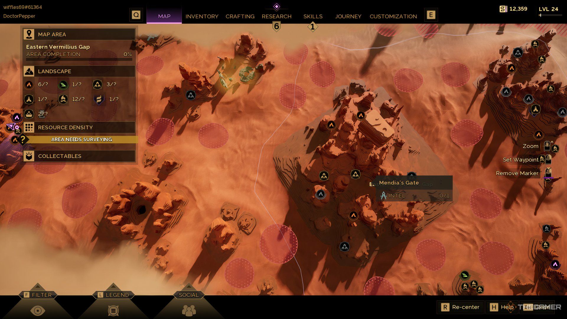 In the map of Dune: Awakening with Mendia's Gate selected. 