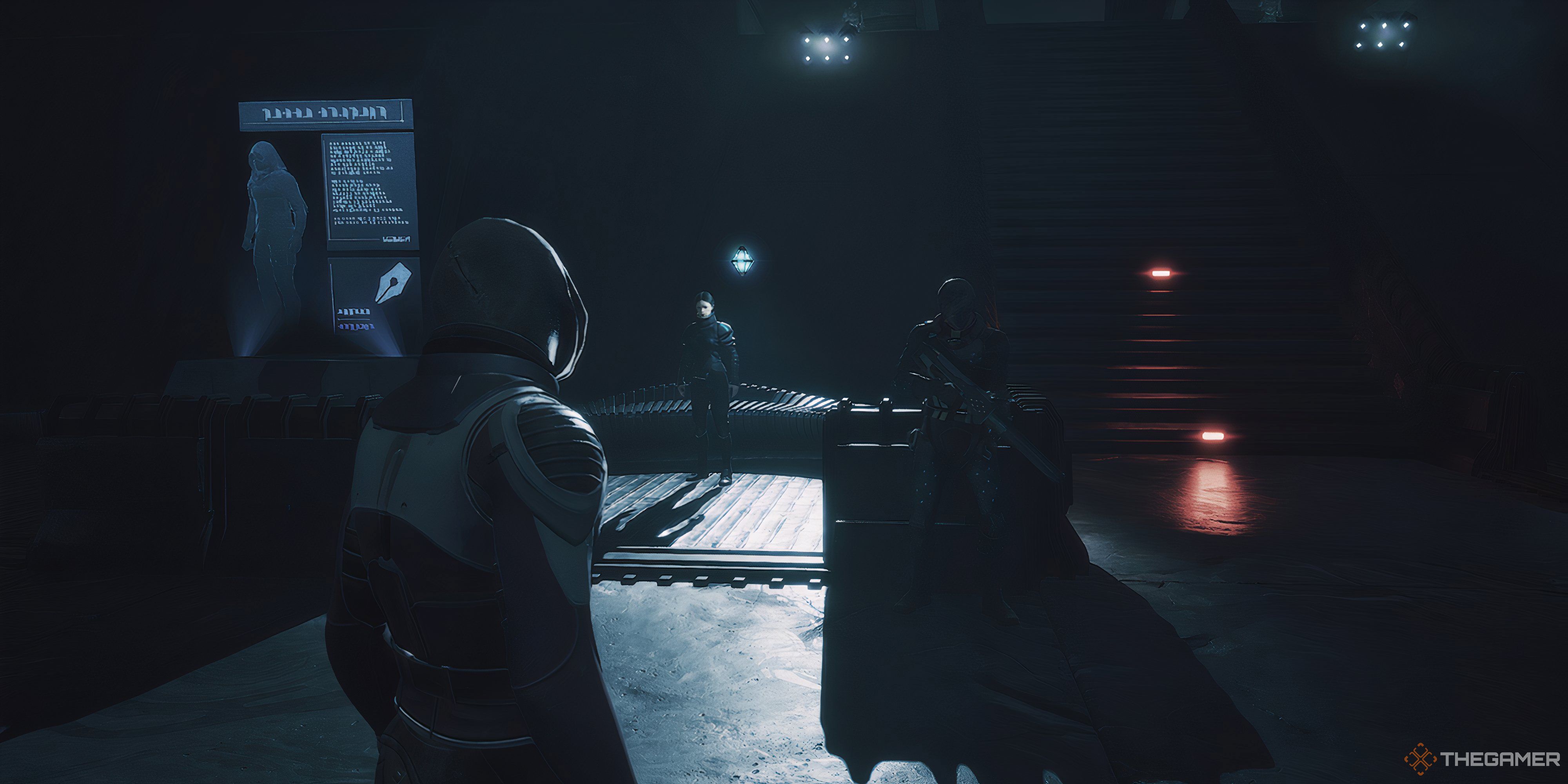 Player standing infront of Samin Moro in Dune: Awakening. There is a guard on the right of the character.