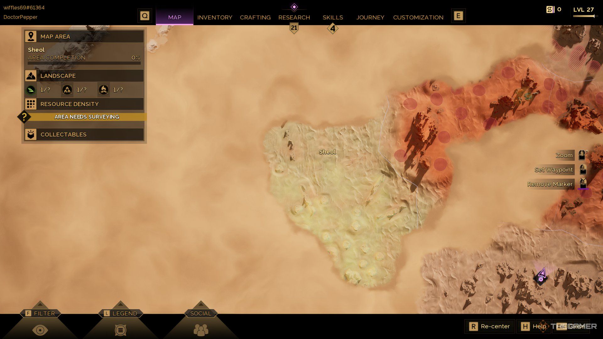 The location of Sheol selected on the map of Dune: Awakening. 