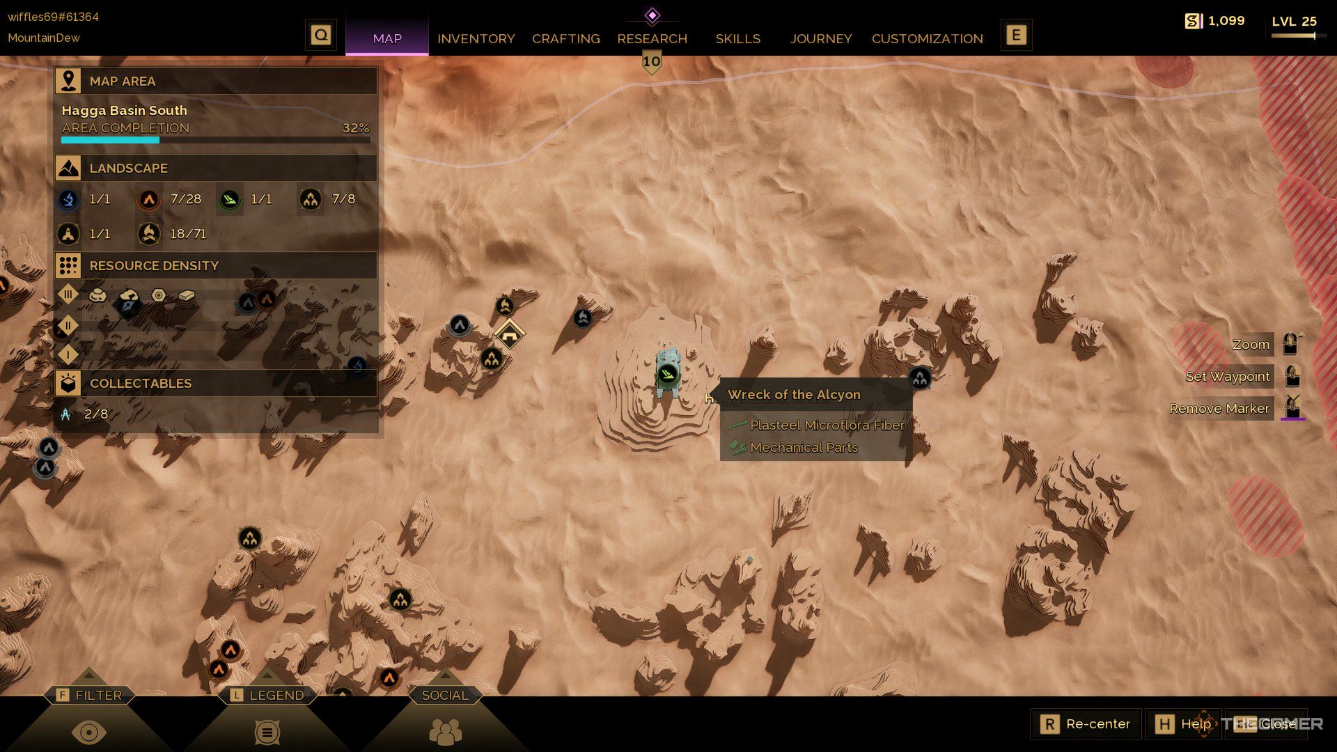The Wreck of the Alcyon highlighted on the map of Dune: Awakening.