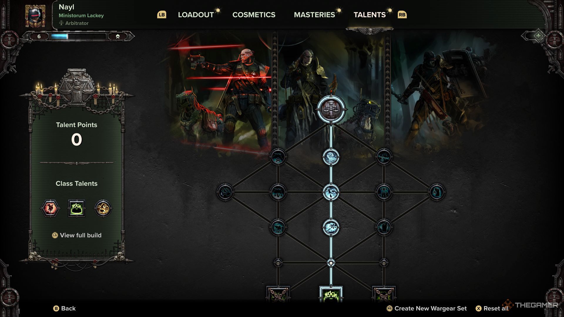 The skill tree of an arbiter in Warhammer 40,000: Darktide.