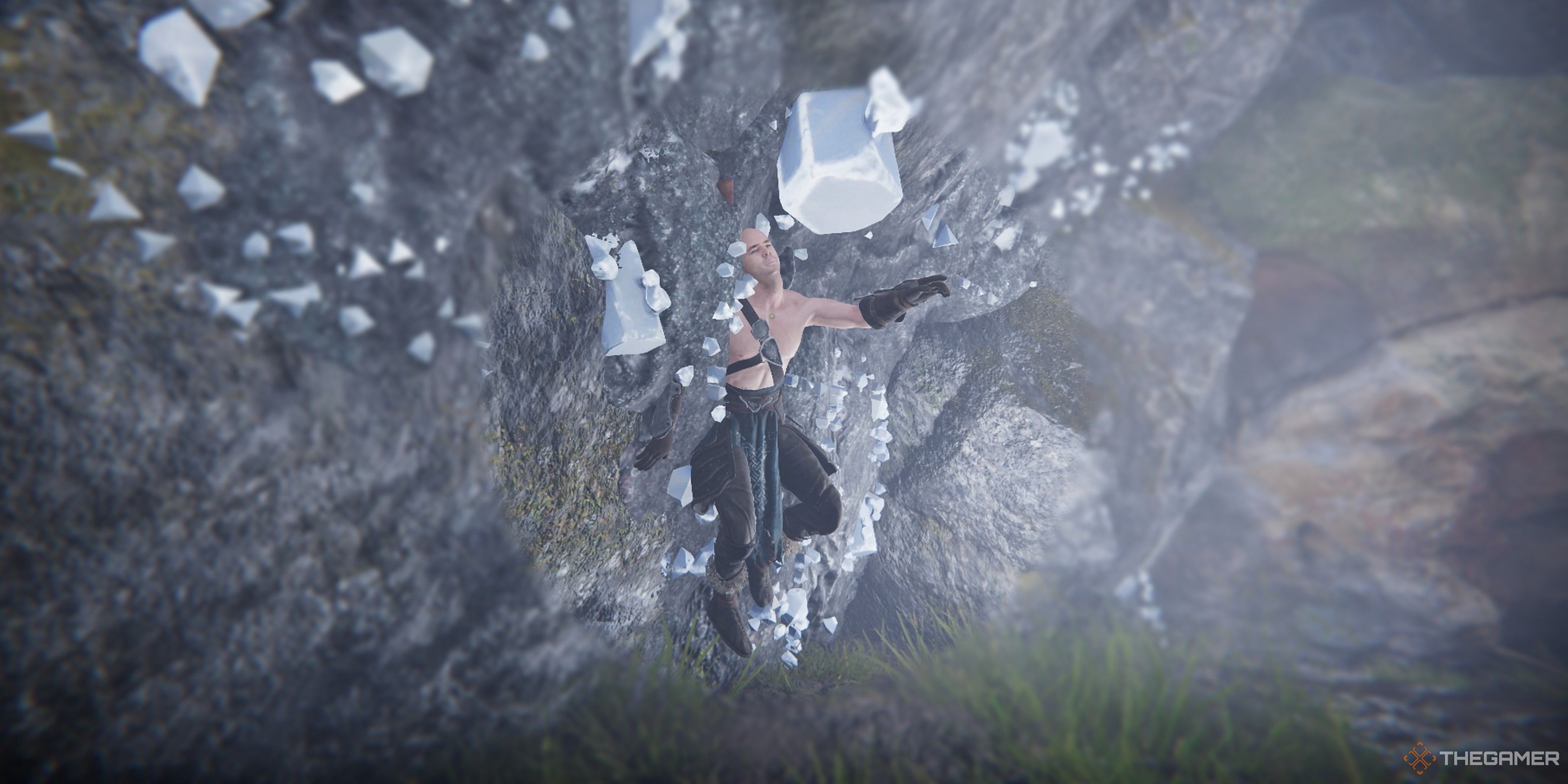 Close up view of Pup, a Dal Riata man, trapped in a wall of glowing white crystals in Tainted Grail: The Fall Of Avalon.