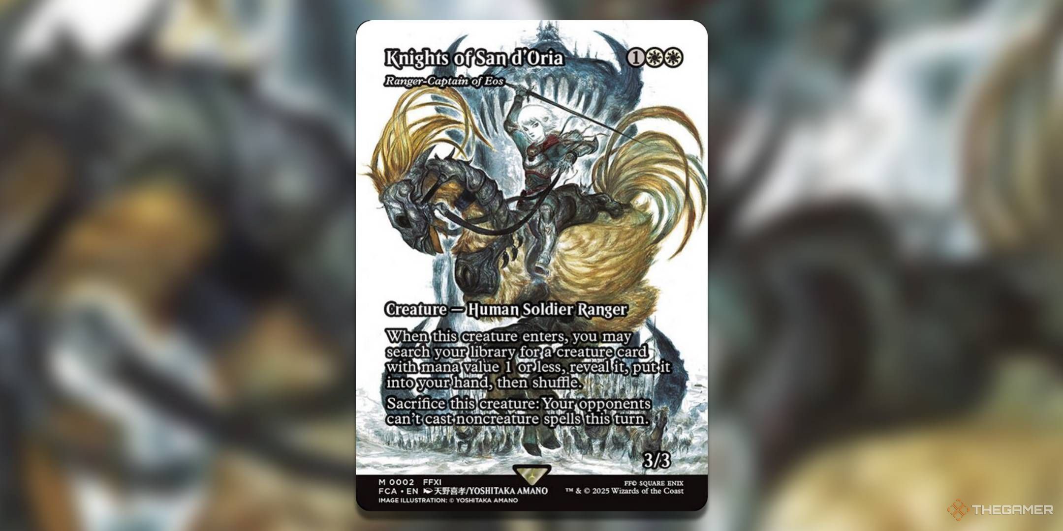 Final Fantasy MTG Cards Knights of San D'Oria showing a knight on an armored chocobo.