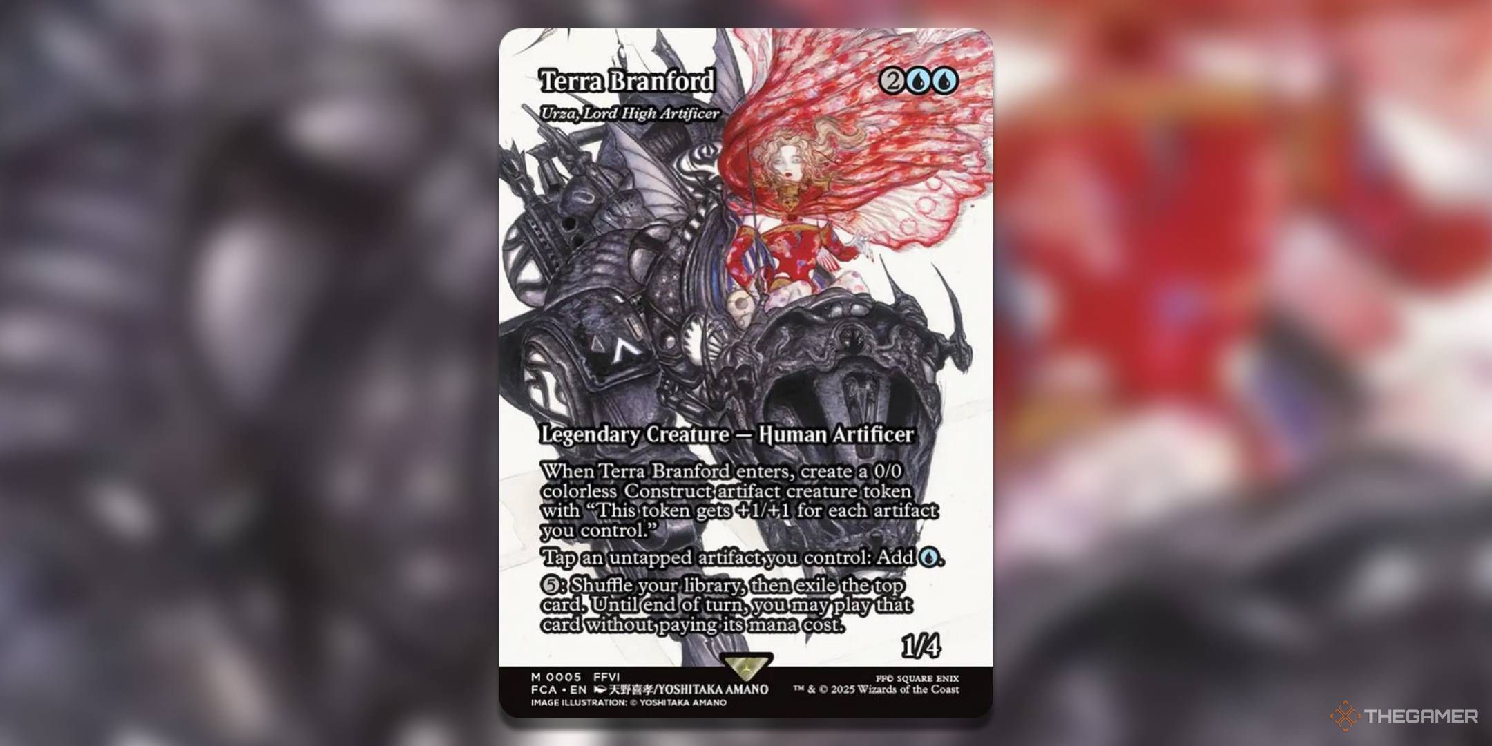 Final Fantasy MTG Cards Terra Branford with Magitek armor on a white background.