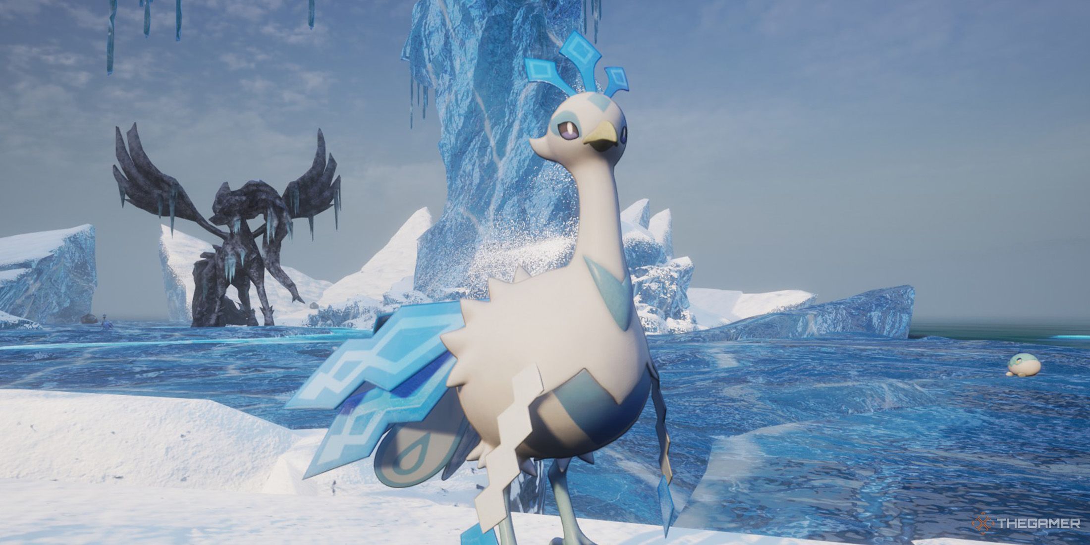 Frostplume is standing proudly on Frostbitten Isle in Palworld.