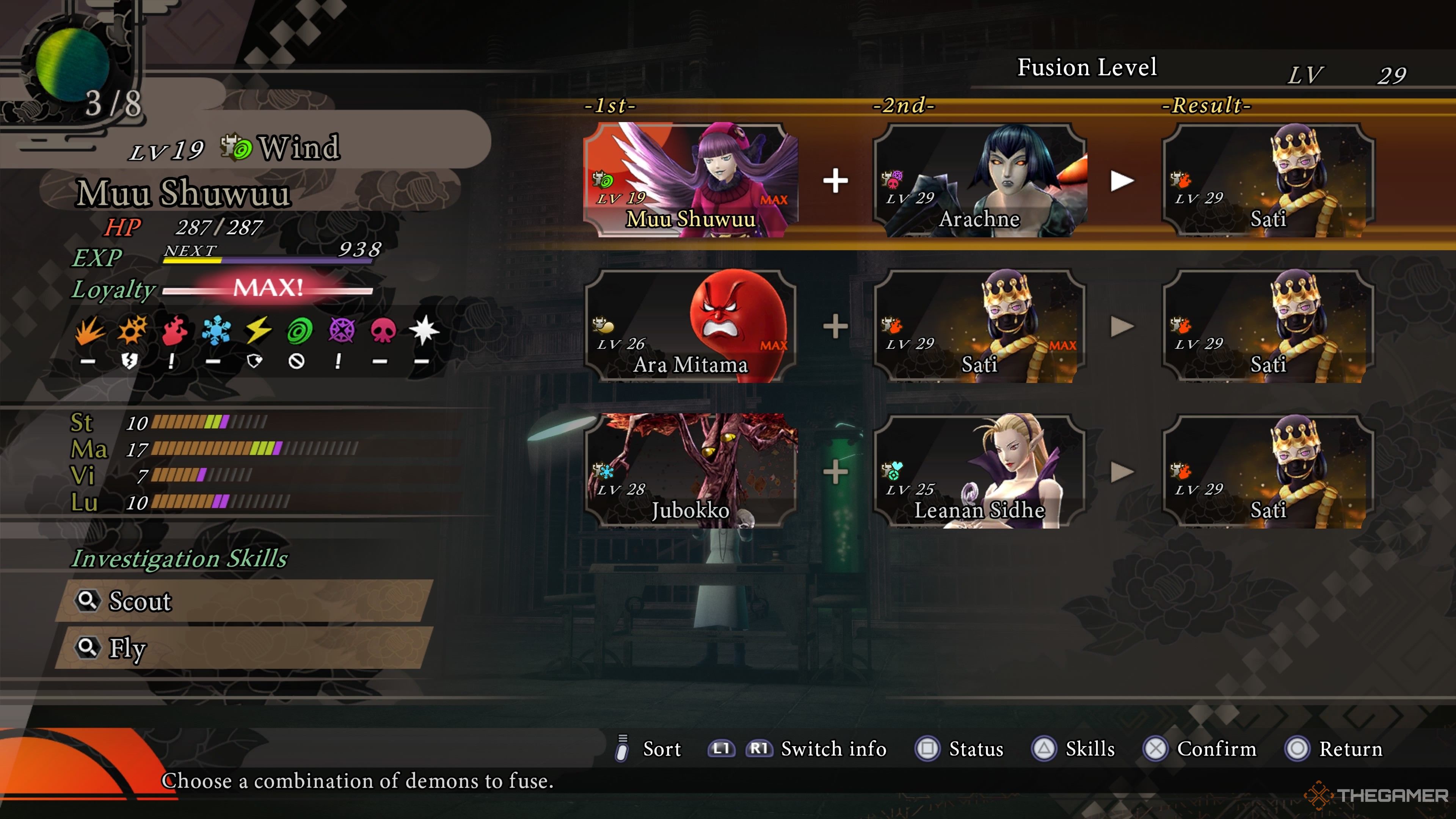 Fusing for Sati in the Goumaden in Raidou Remastered Mystery of the Soulless Army.