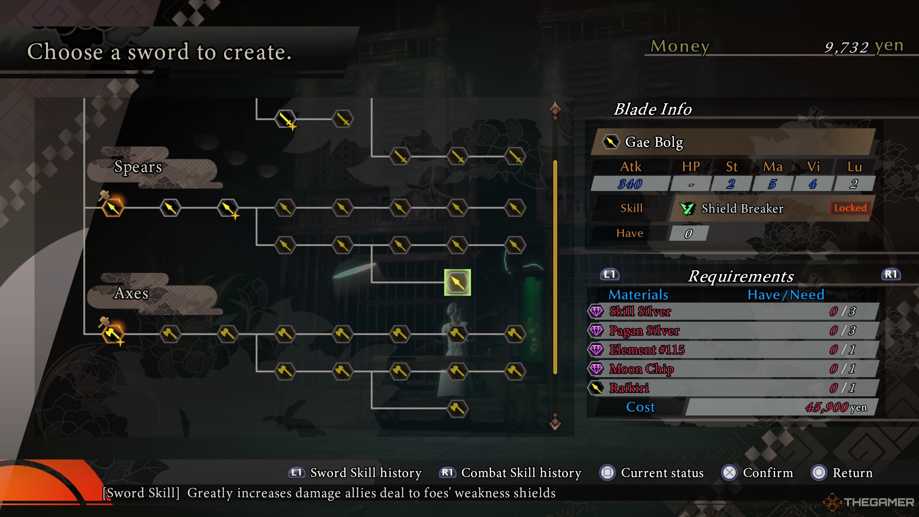 Gae Bolg legendary spear overview in Raidou Remastered The Mystery of the Soulless Army.
