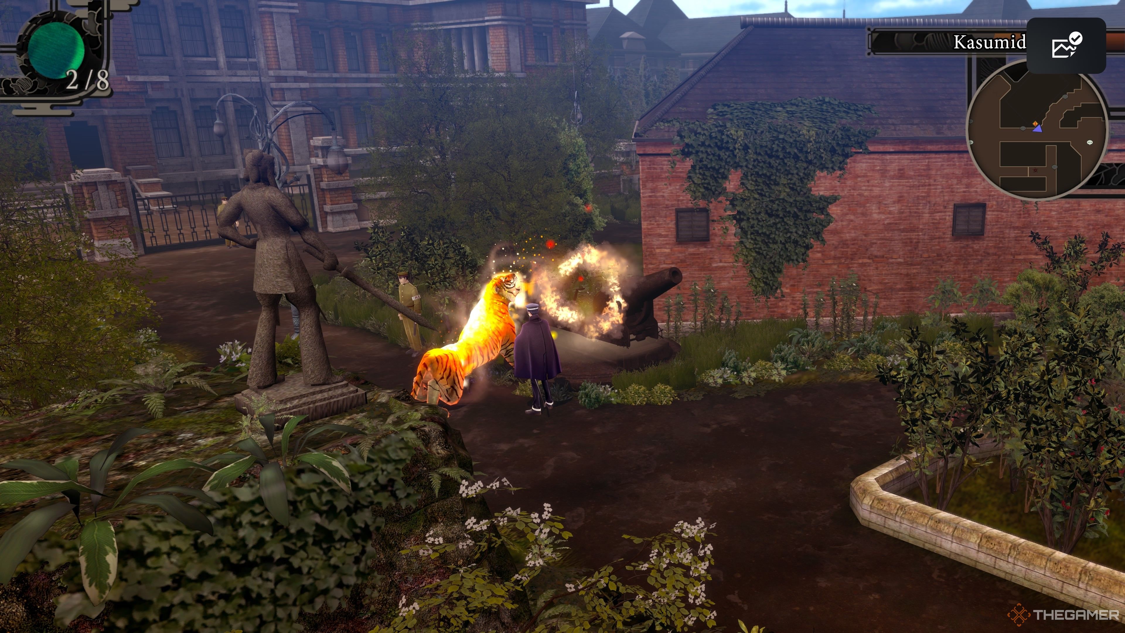 Gdon using Ignite on the cannon in Kasumidaiin Raidou Remastered The Mystery of the Soulless Army.
