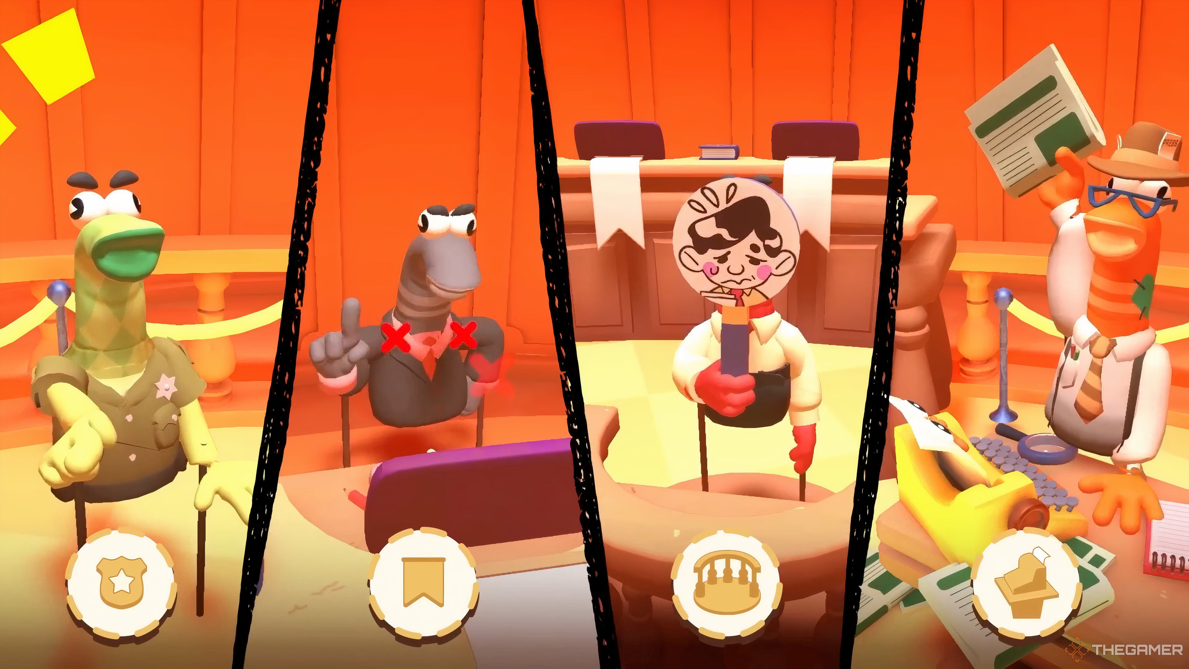Guilty As Sock with sock characters presented in four roles in one image.