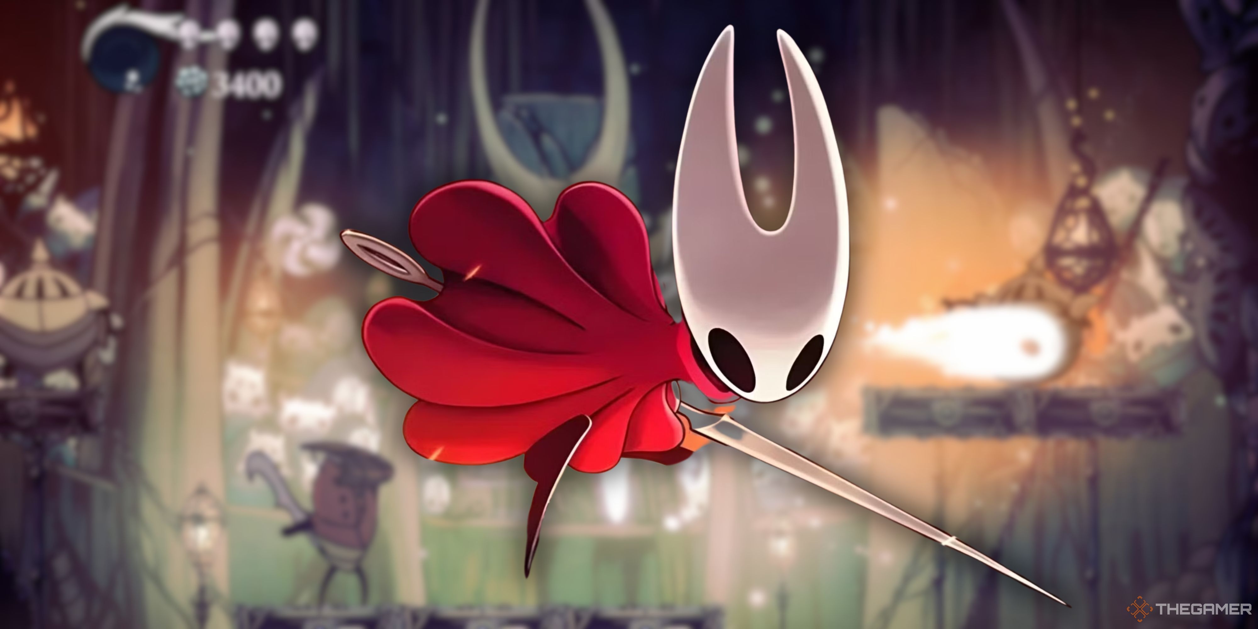 Hornet is overlayed on top of a Hollow Knight screenshot. 