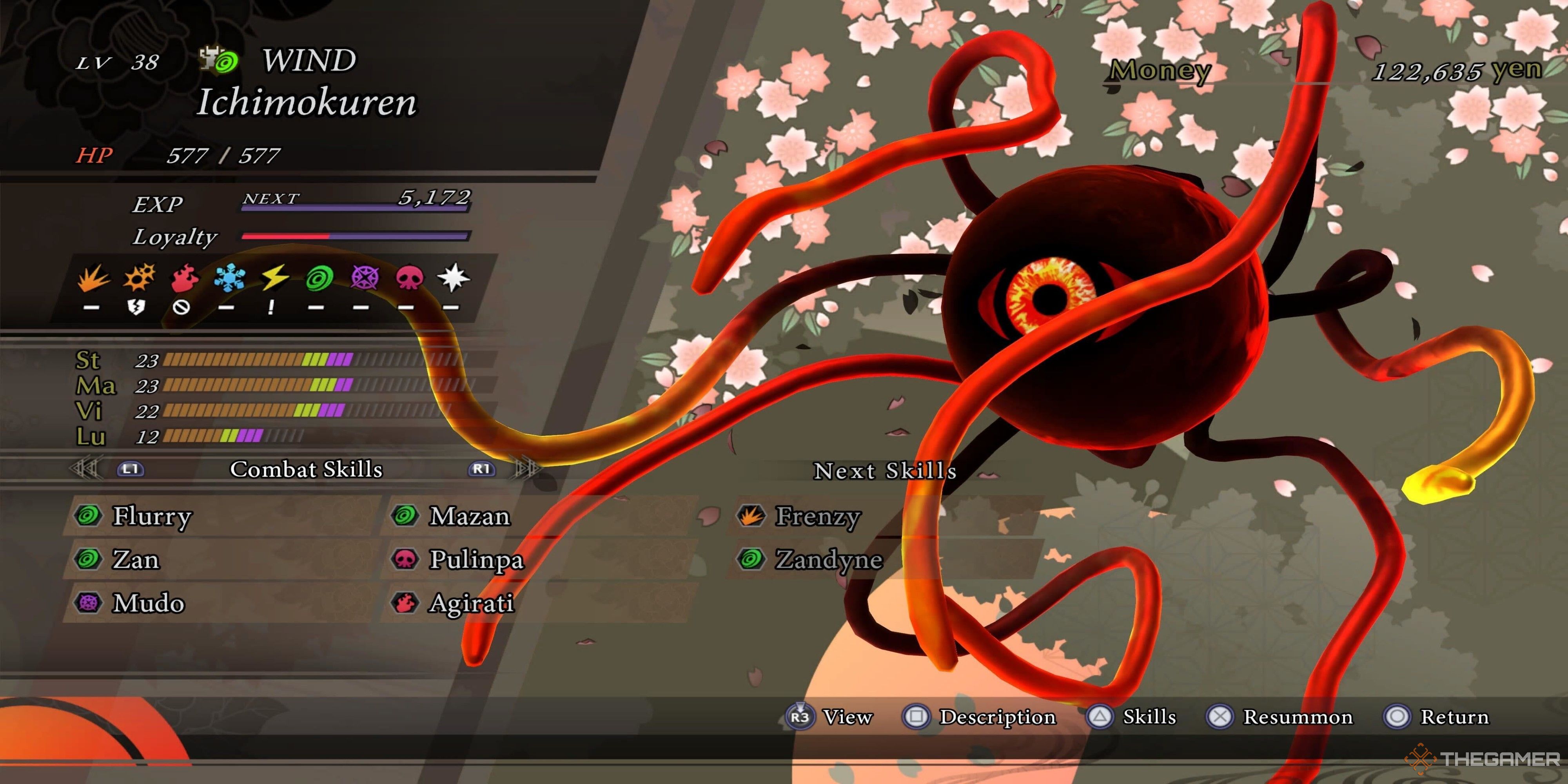 Ichimokuren demon screen and stats from raidou remastered.