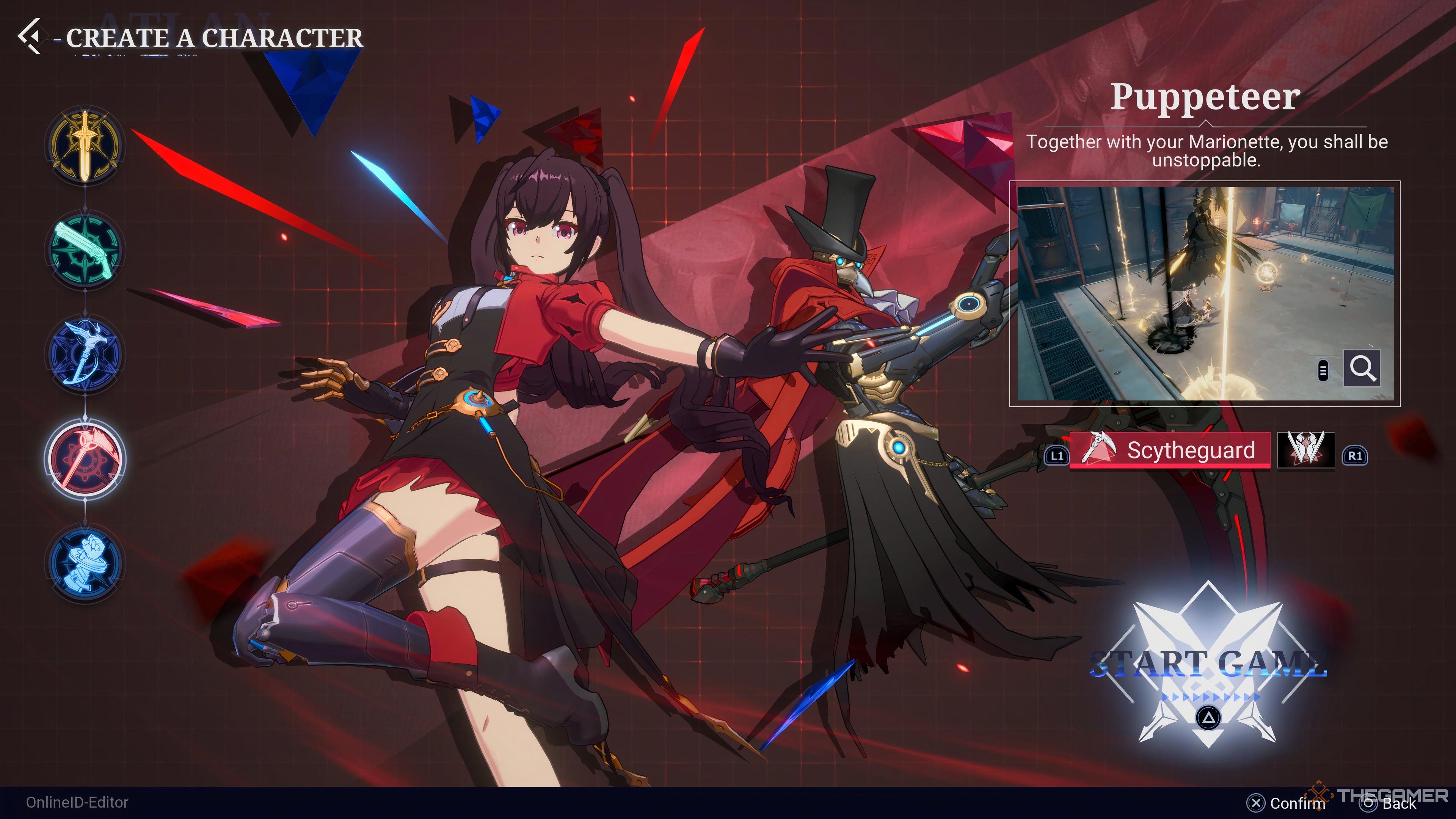 The Puppeteer class select screen in Crystal of Atlan.