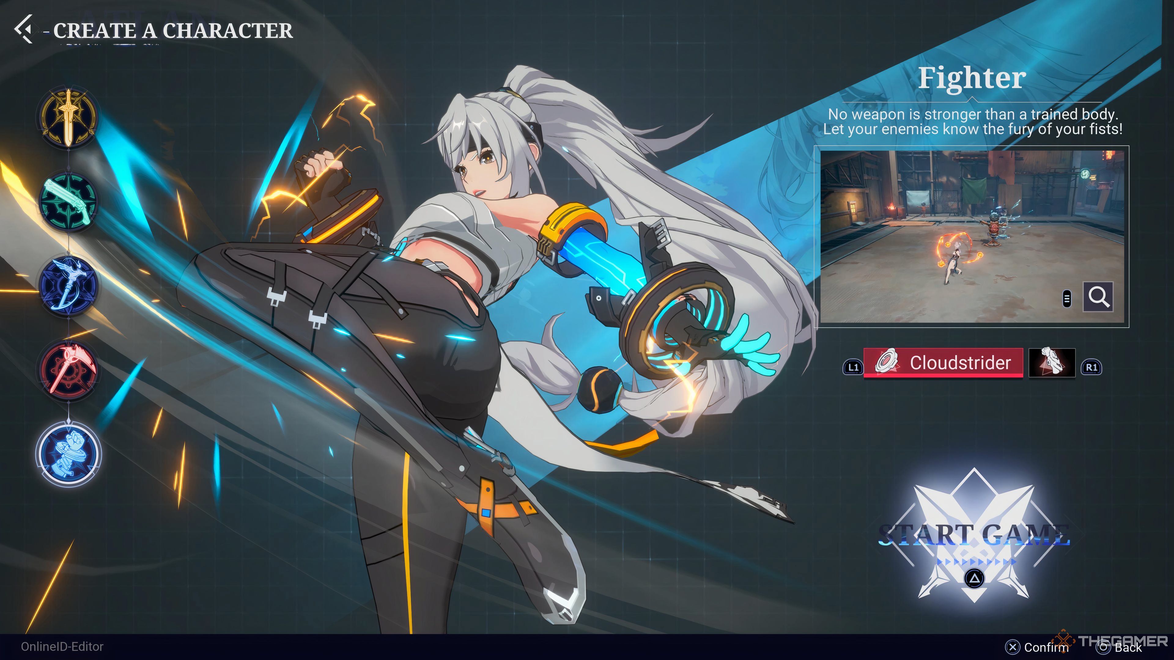 The Fighter Class select screen in Crystal of Atlan.
