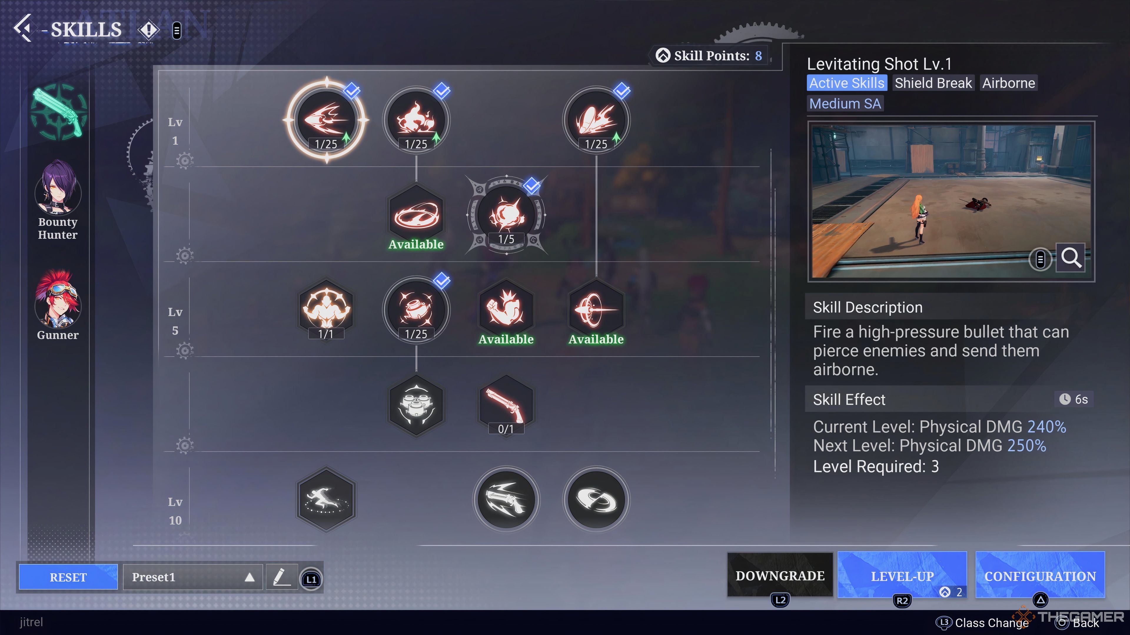 The early game skill tree for the Musketeer class in Crystal of Atlan.