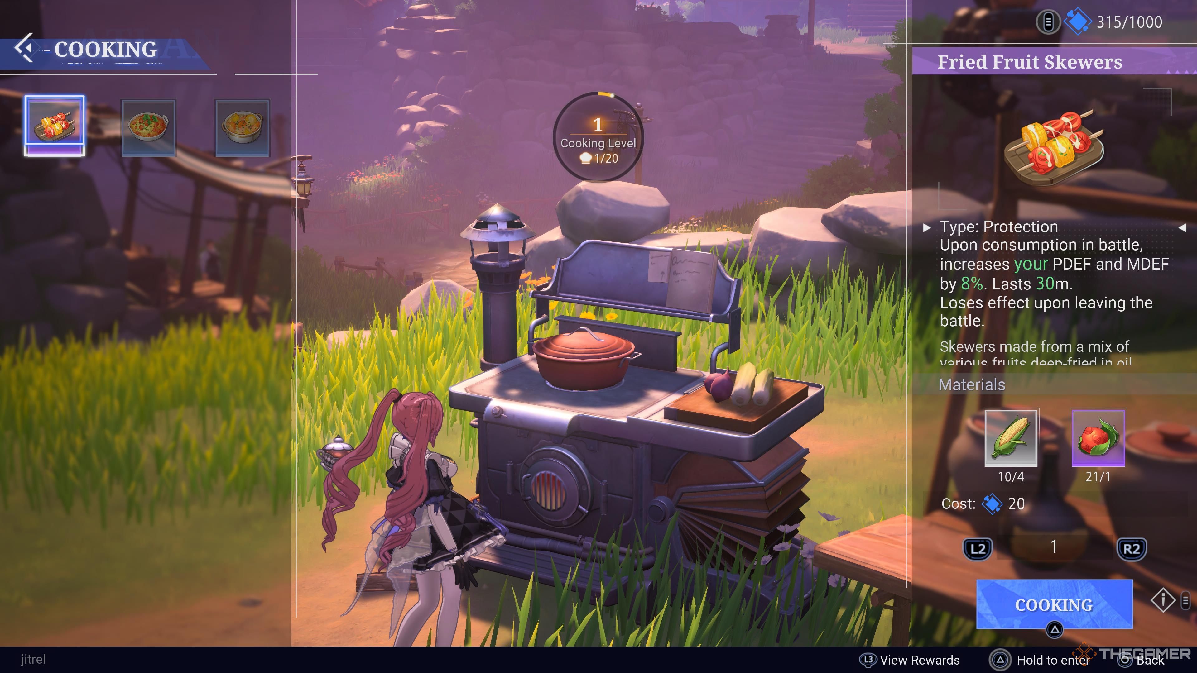 The cooking screen in Crystal of Atlan as the player attempts to cook.