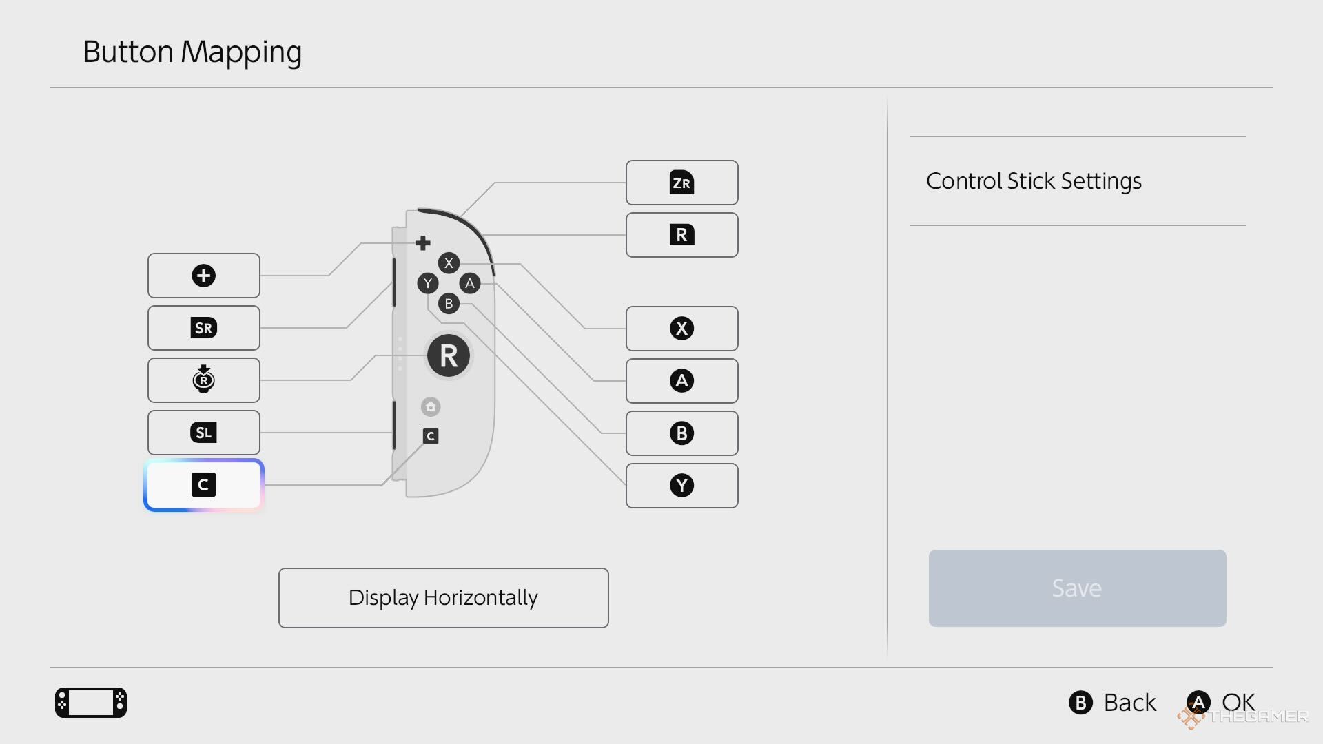 A Nintendo Switch 2 Joy-Con having its buttons remapped.