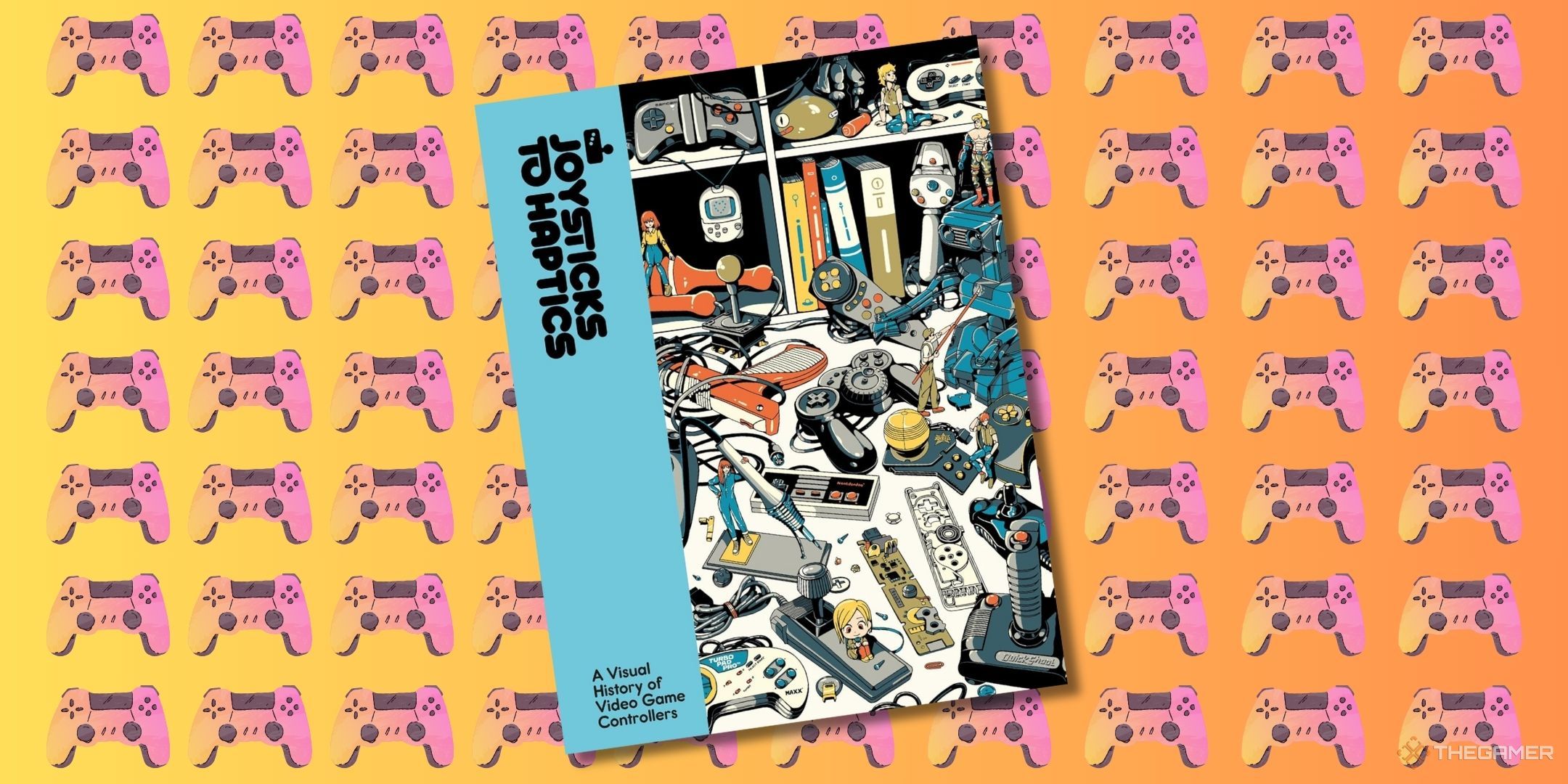 Joysticks to Hapsticks book cover on an orange background with gaming controllers.
