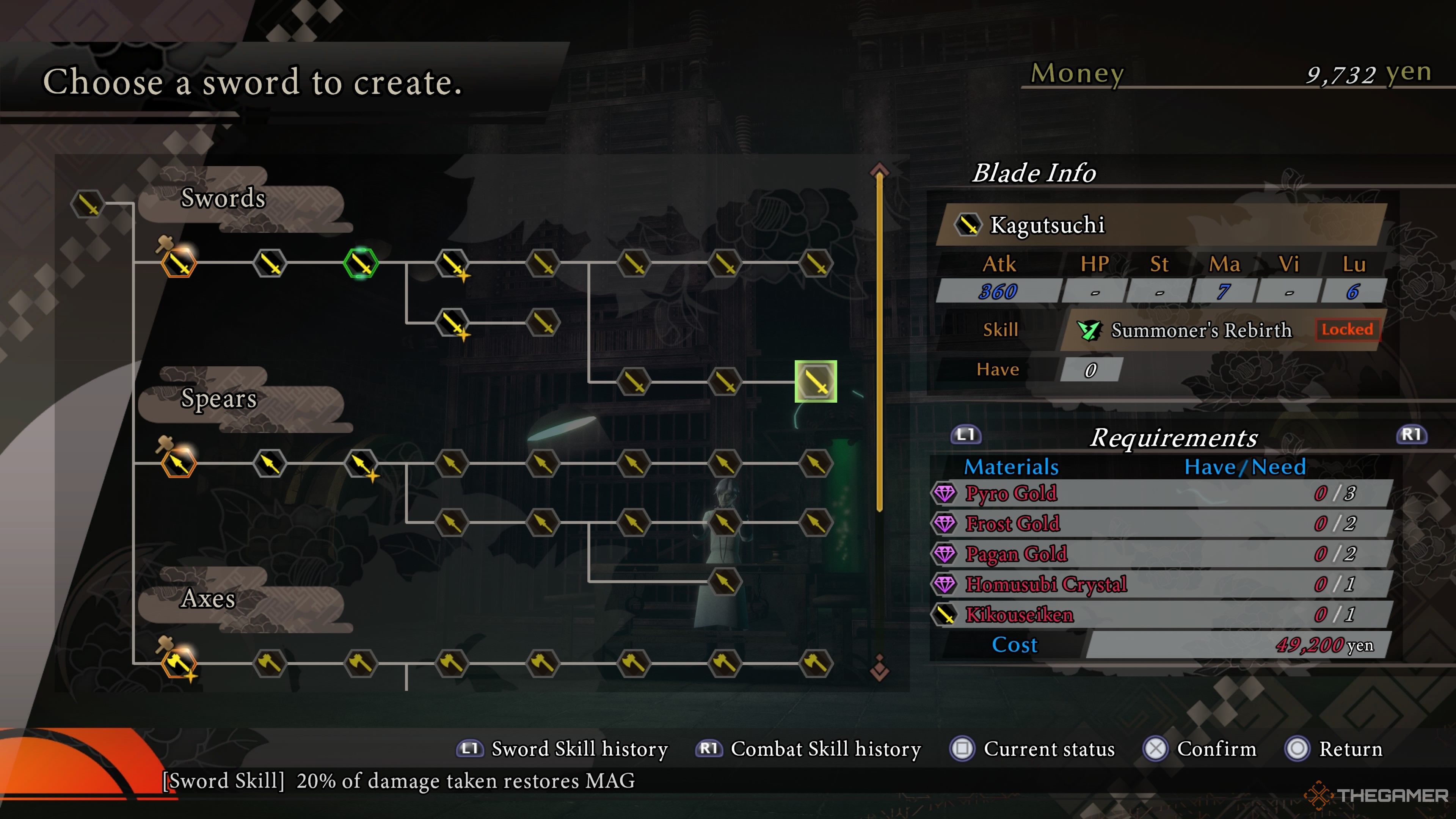 Kagutsuchi sword overview in Raidou Remastered The Mystery of the Soulless Army.