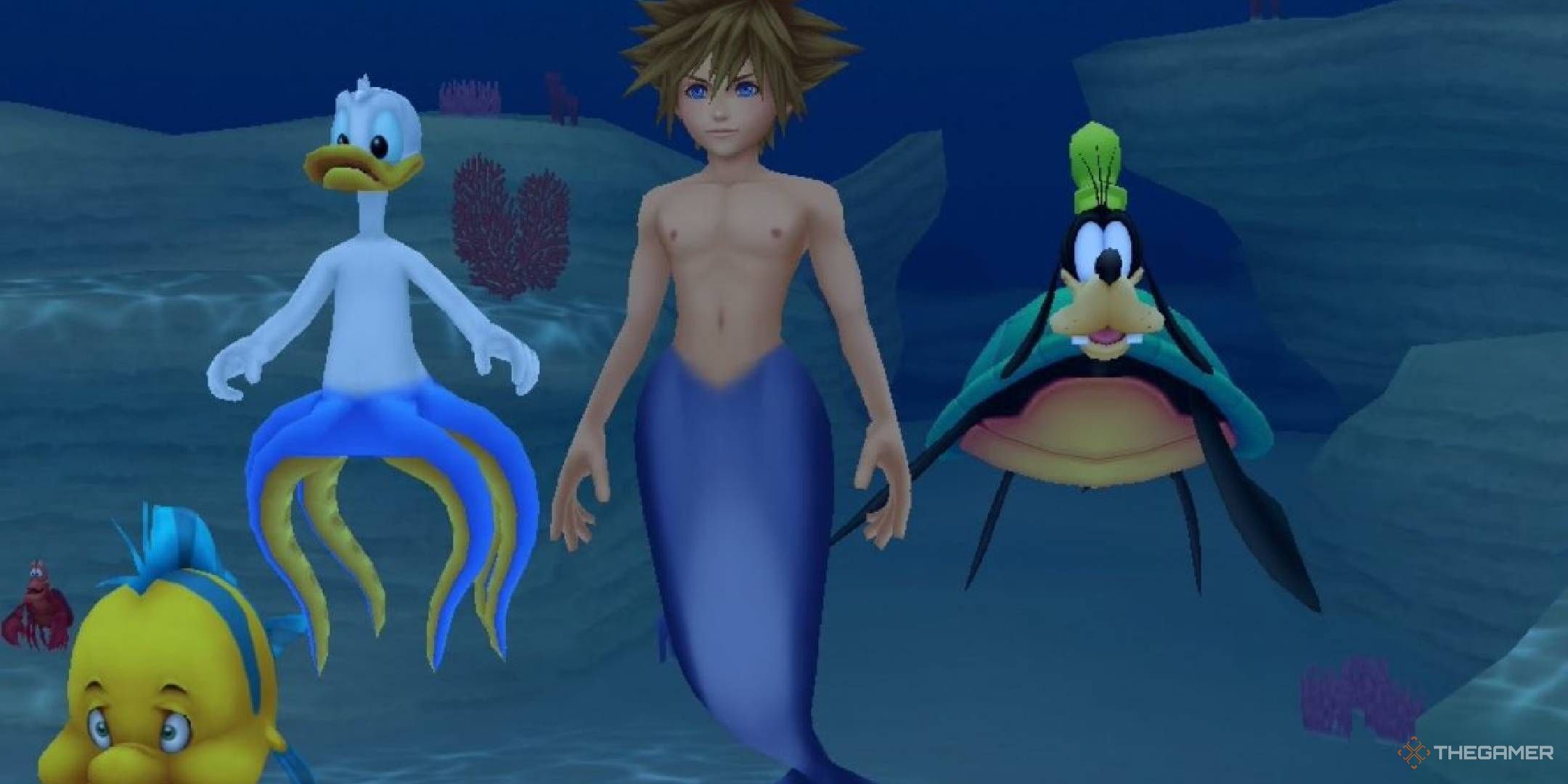 Kingdom Hearts Sora Donald Goofy Flounder in Atlantica.