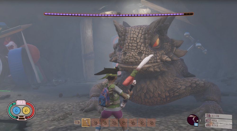 The cut lizard boss enemy in Grounded.