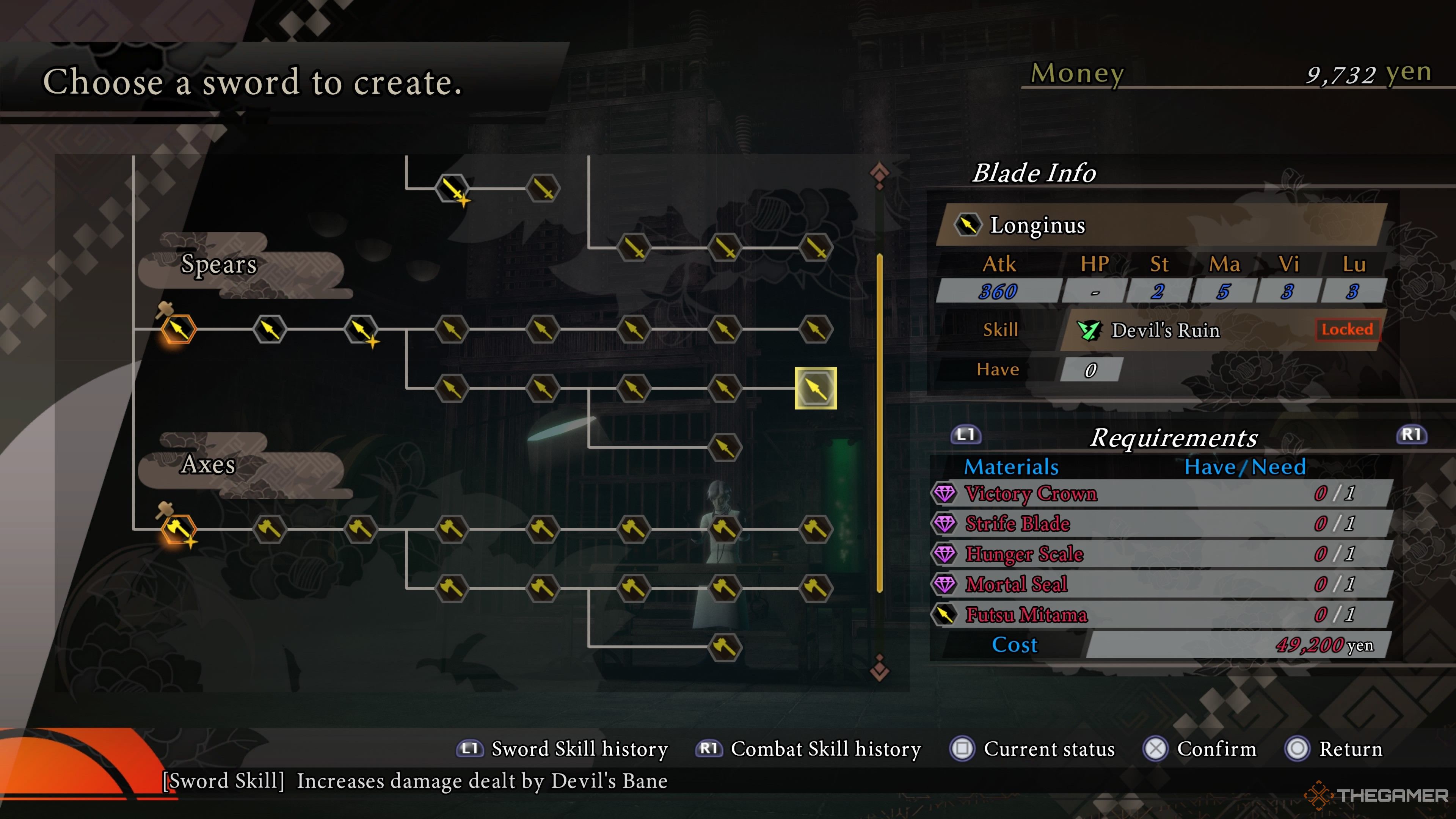 Longinus spear overview in Raidou Remastered The Mystery of the Soulless Army.